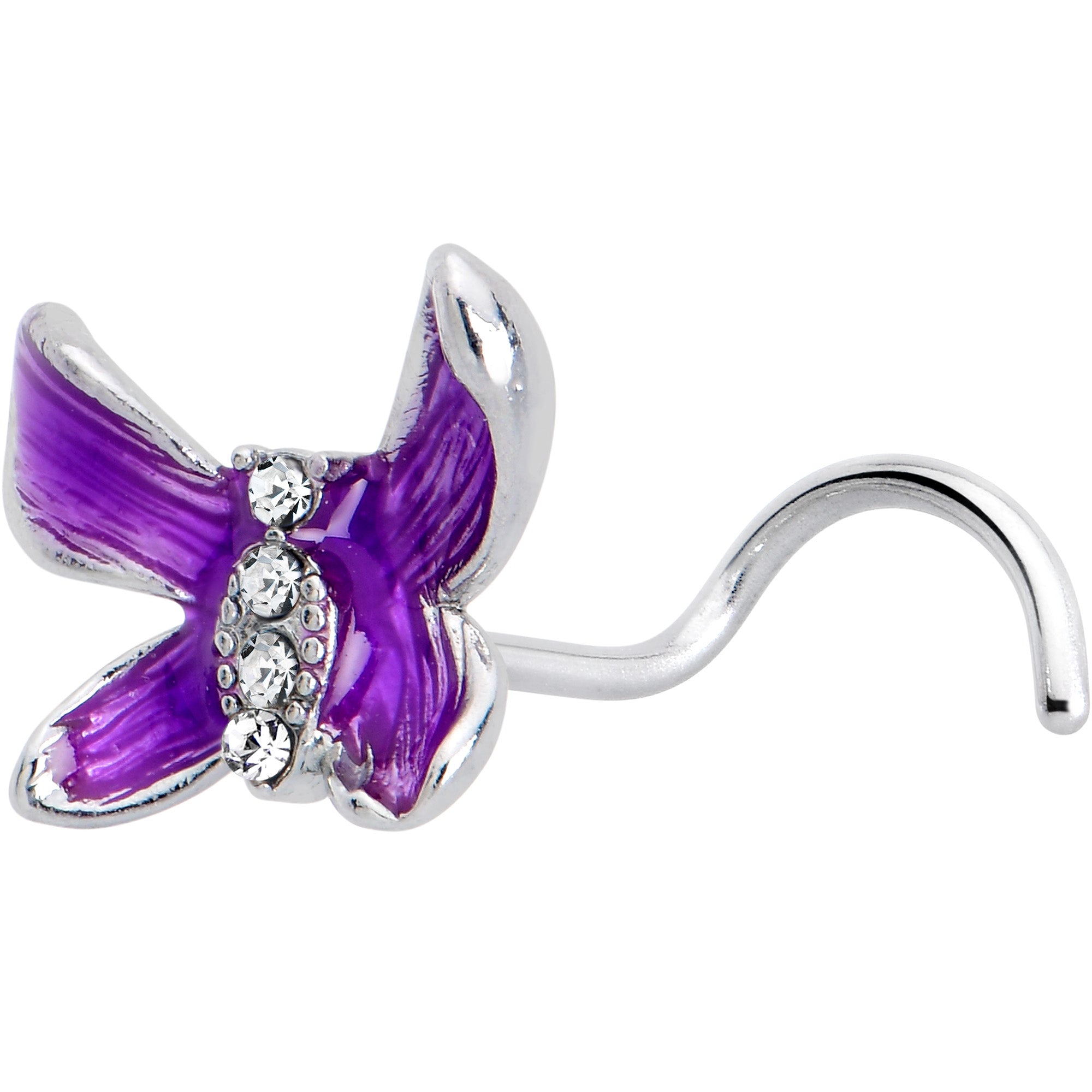 20G 7mm Clear Gem Chunky Butterfly Purple Left Side Nose Screw
