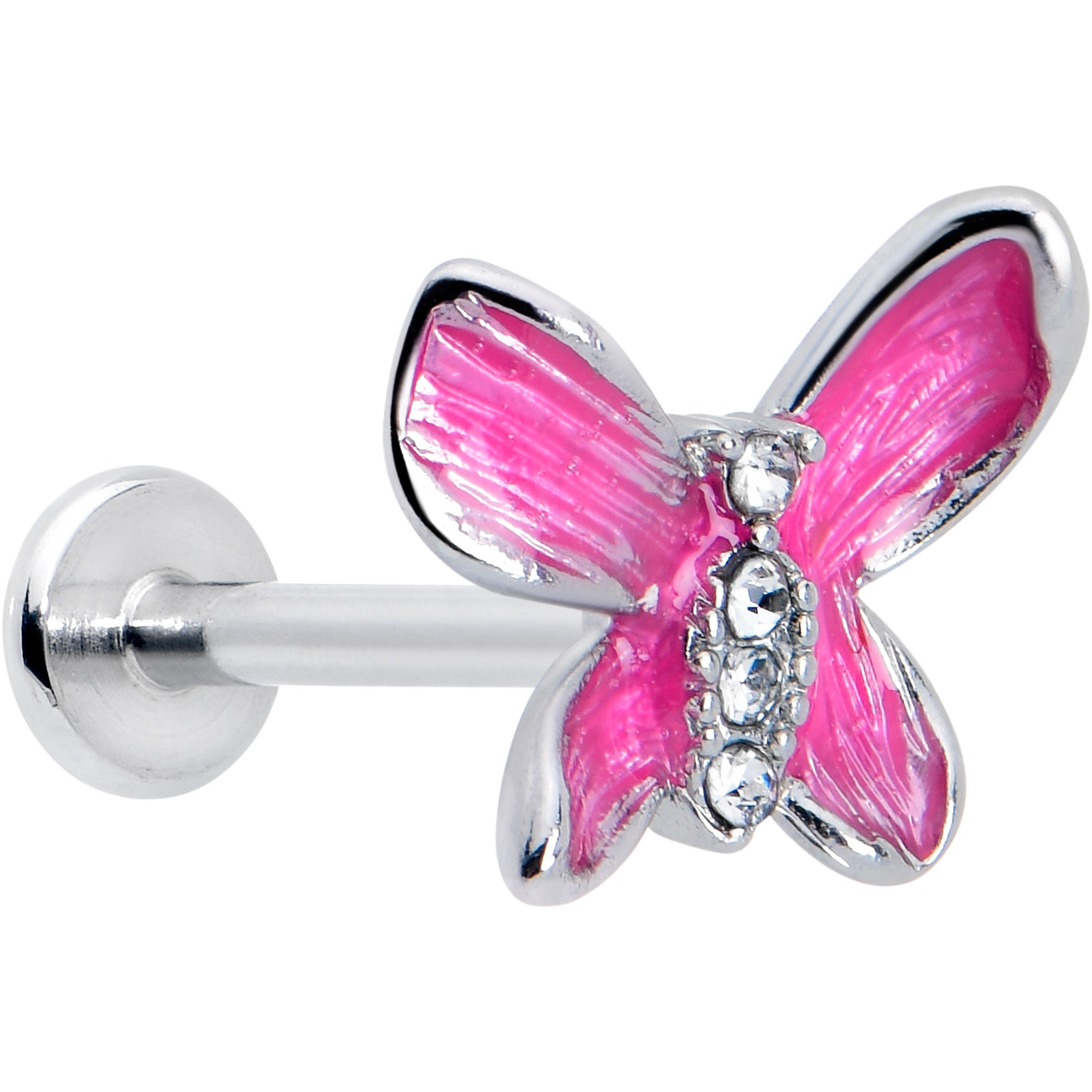 16G 5/16 Clear Gem Chunky Butterfly Pink Labret Monroe Tragus