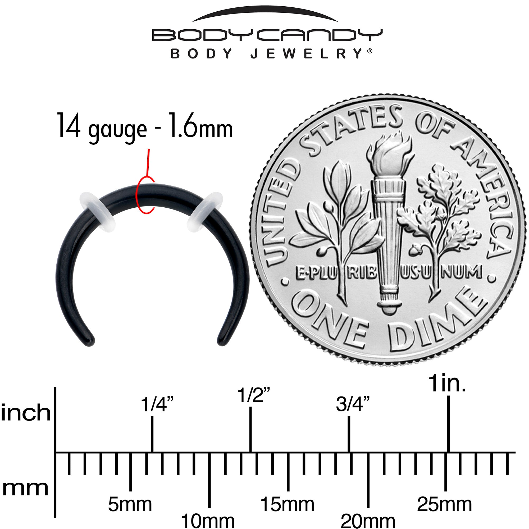 14G 3/8 Black Pincher Crescent Taper