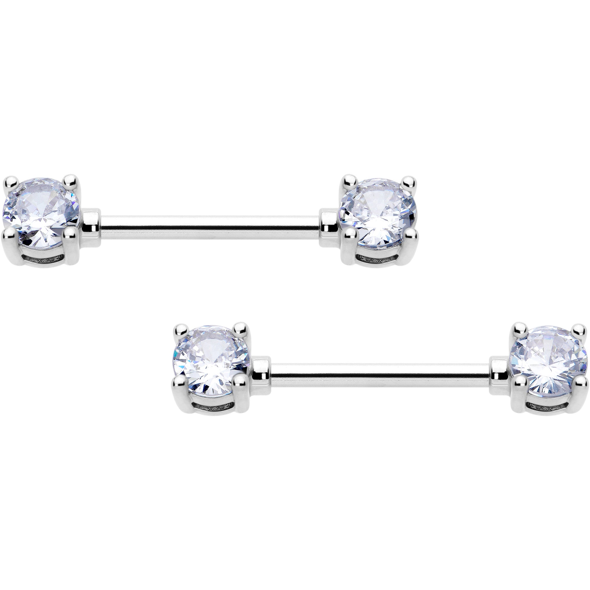 14G 9/16 Clear CZ Gem Forward Facing April Birthstone Nipple Ring Set