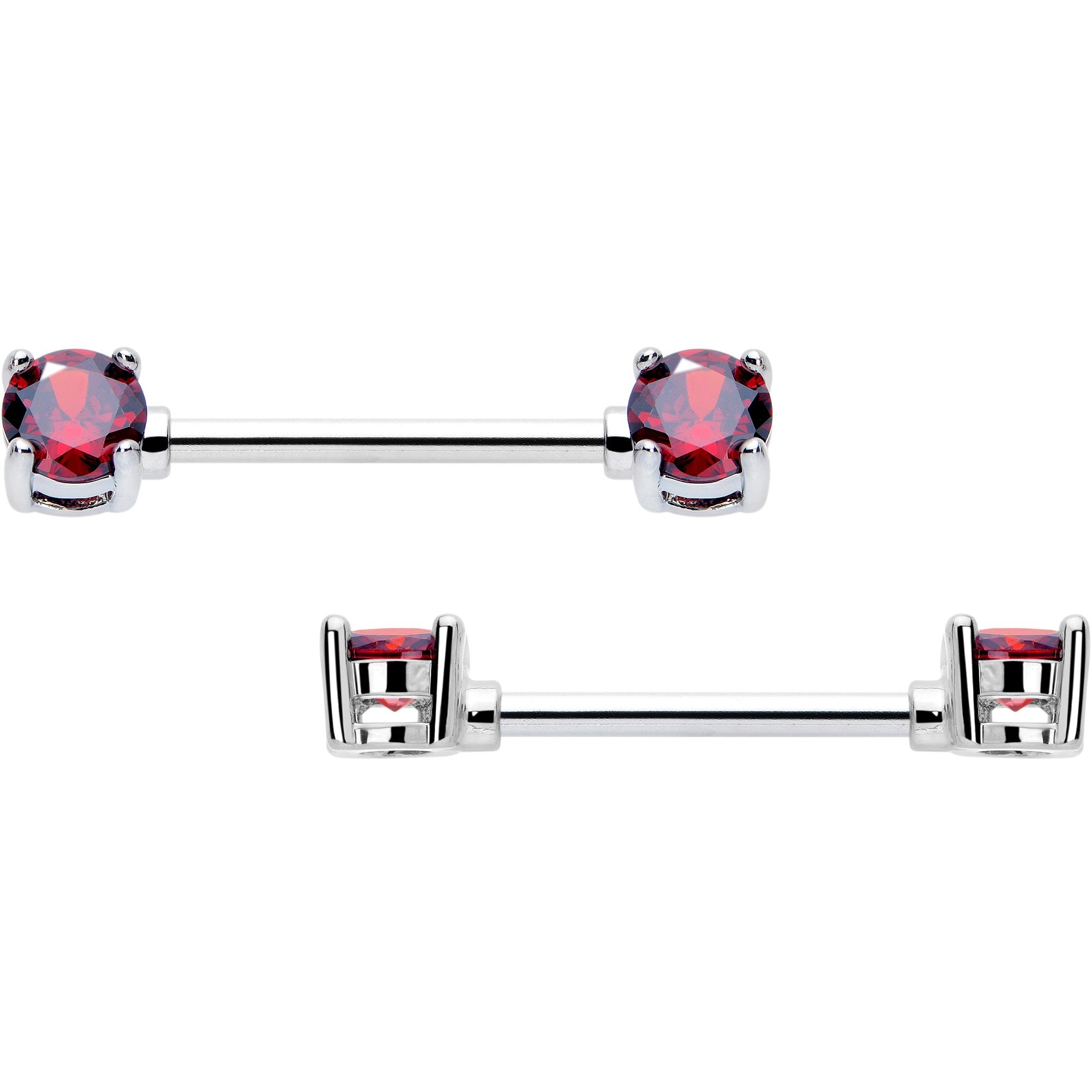 14G 9/16 Red CZ Gem July Birthstone Nipple Ring Set