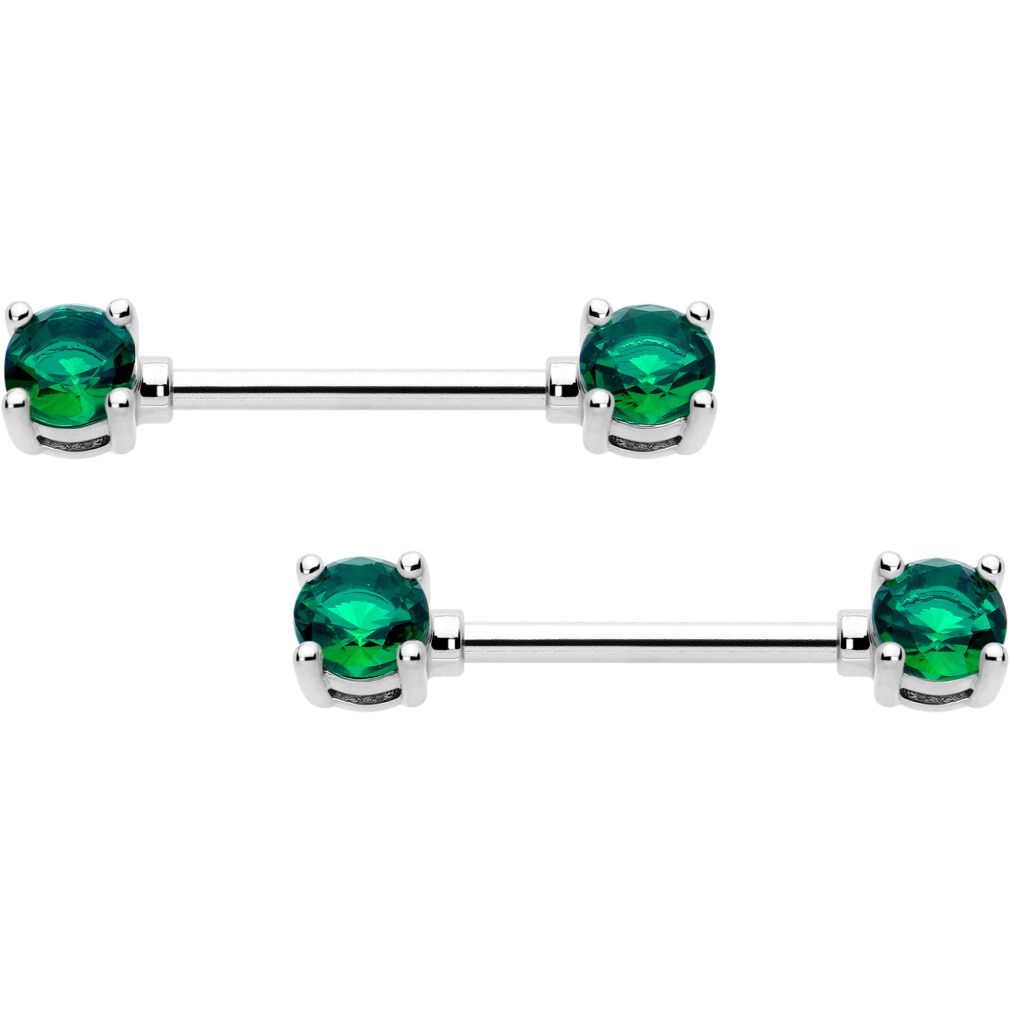 14G 9/16 Green CZ Gem May Birthstone Nipple Ring Set