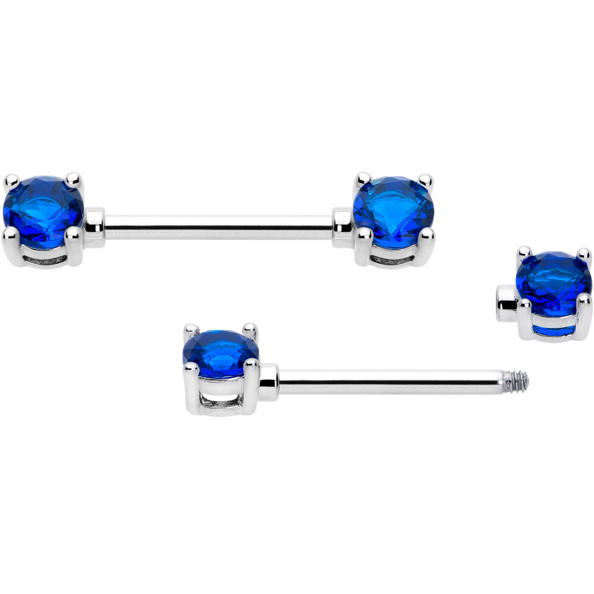 14G 9/16 Blue CZ Gem September Birthstone Nipple Ring Set