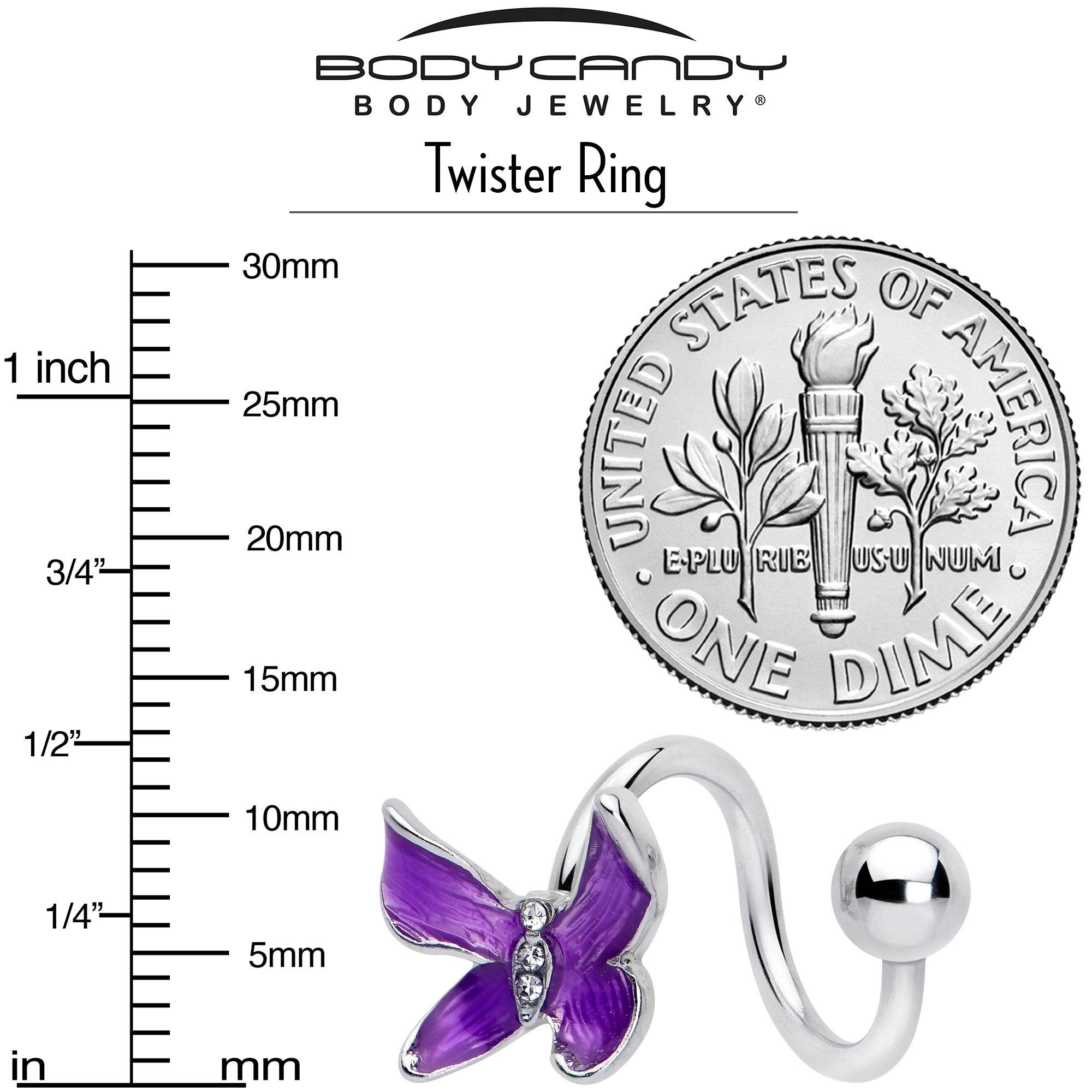 Clear Gem Chunky Butterfly Purple Spiral Twister Belly Ring
