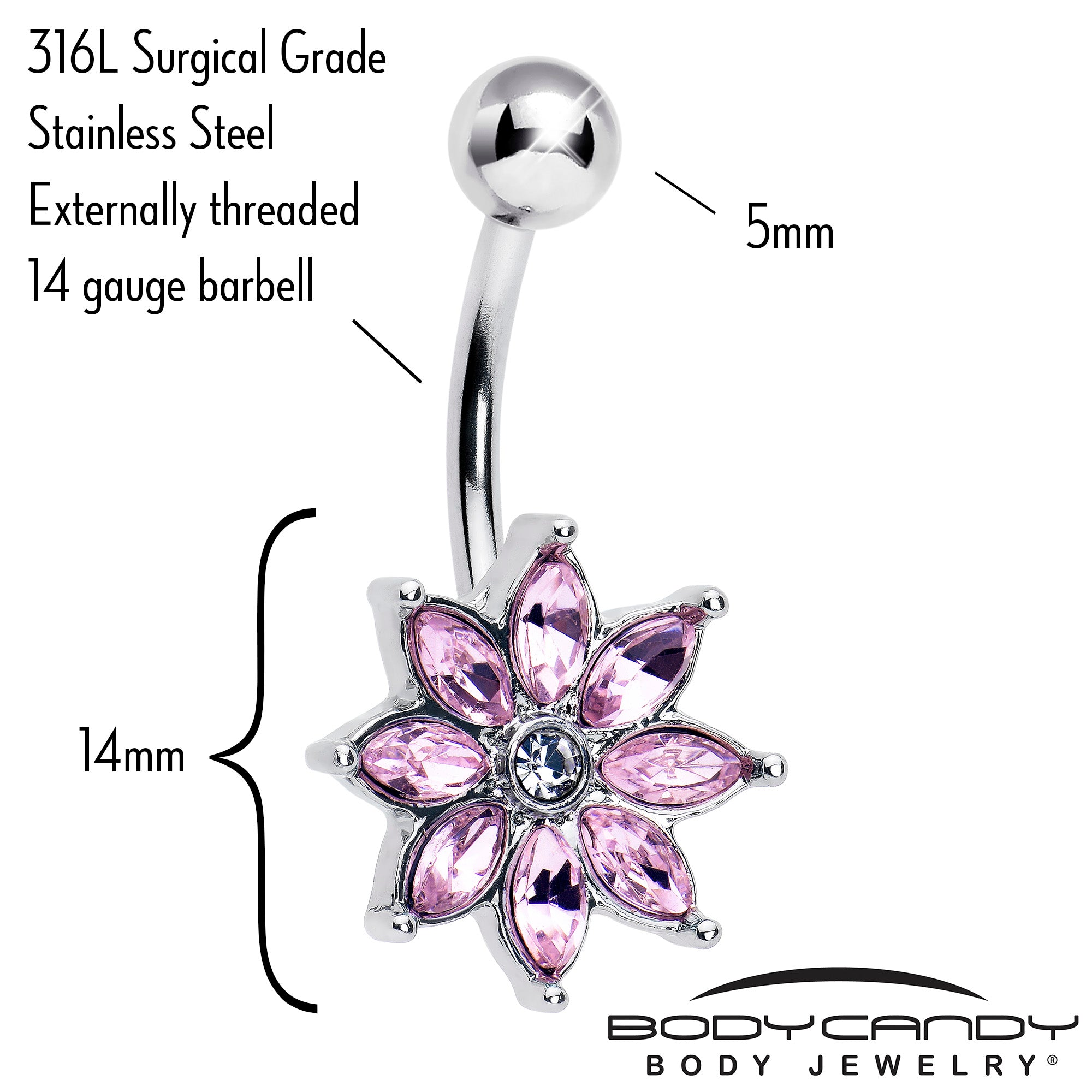 Pink Gem Flower Elegance Bloom Belly Ring