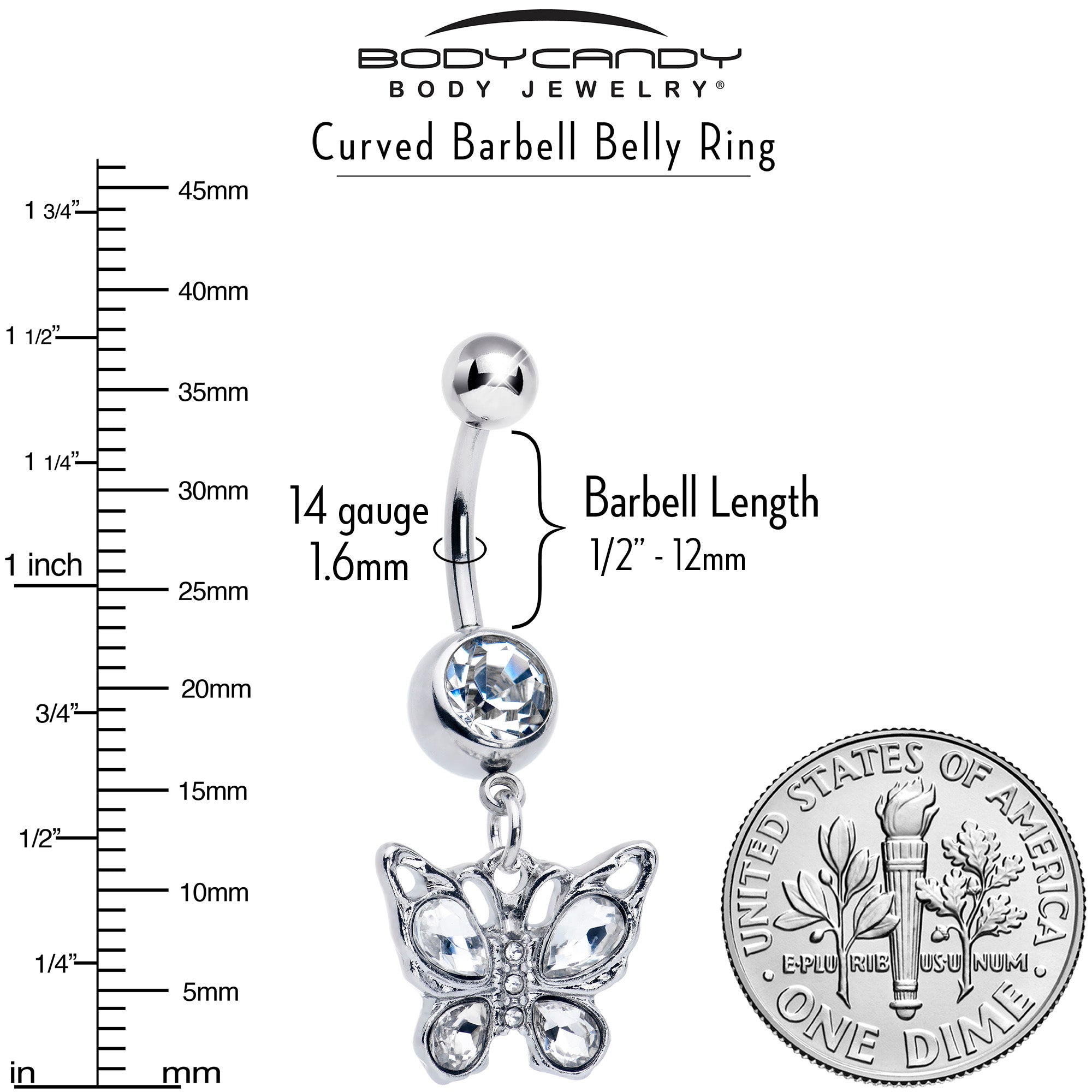Clear Gem Butterfly Beauty Bling Dangle Belly Ring