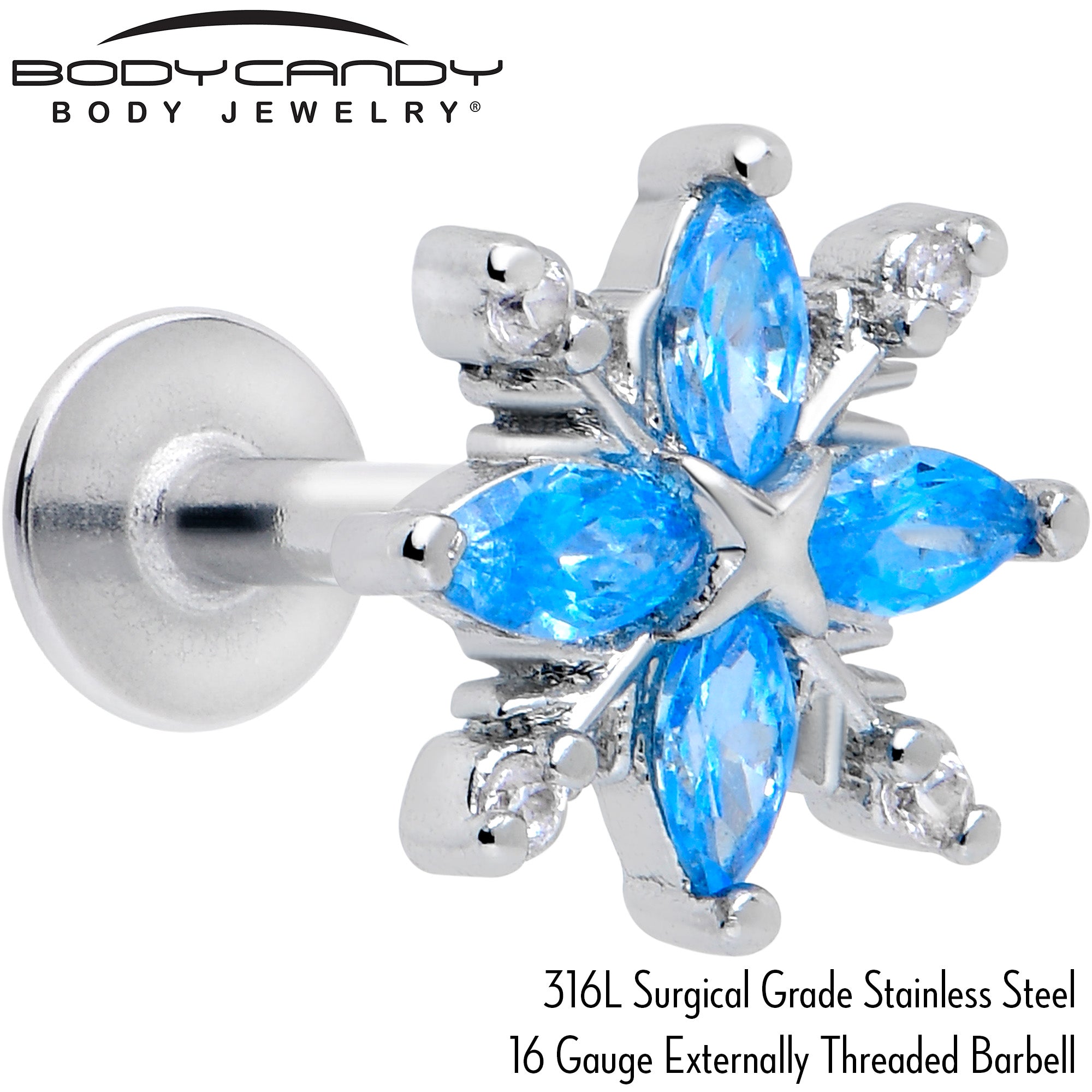 Classic Flower Flatback Stud with Blue CZ Gem