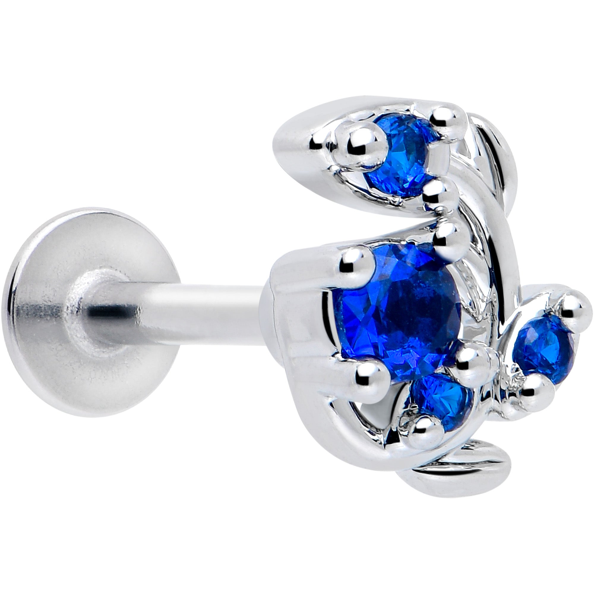 16 Gauge 5/16 Blue Gem Twining Vine Flatback Stud Earring