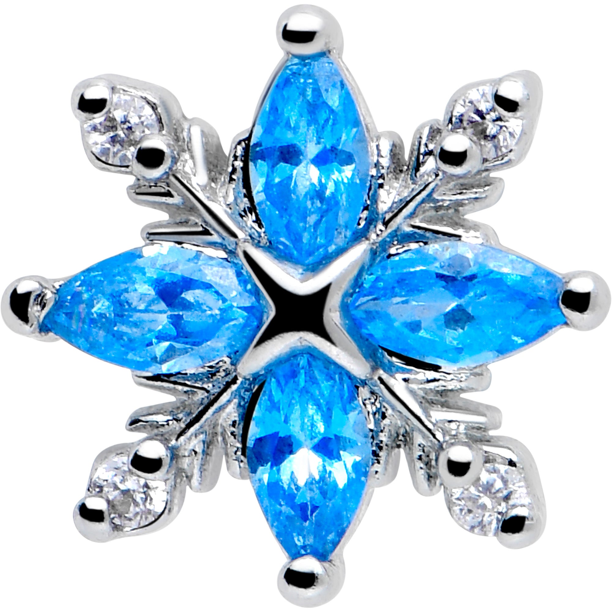 Classic Flower Blue CZ Gem Flatback Stud 16 Gauge
