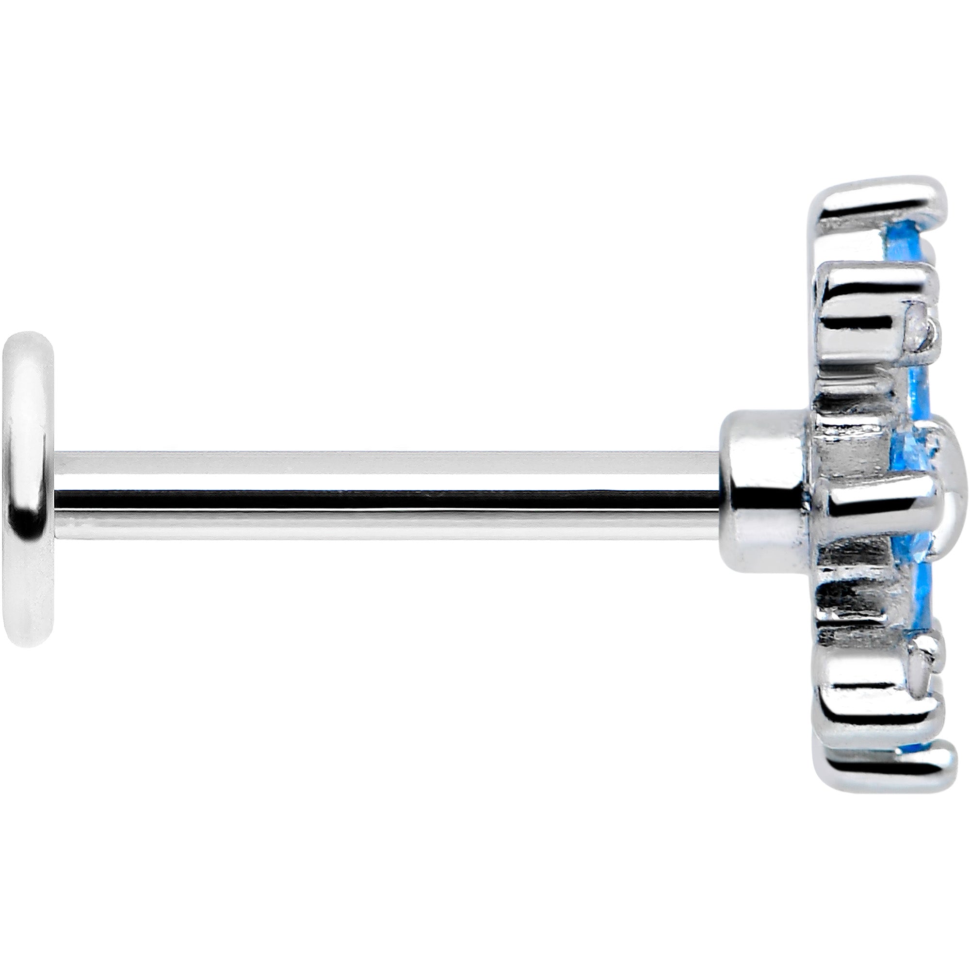 5/16 Blue CZ Flower Flatback Stud 16 Gauge