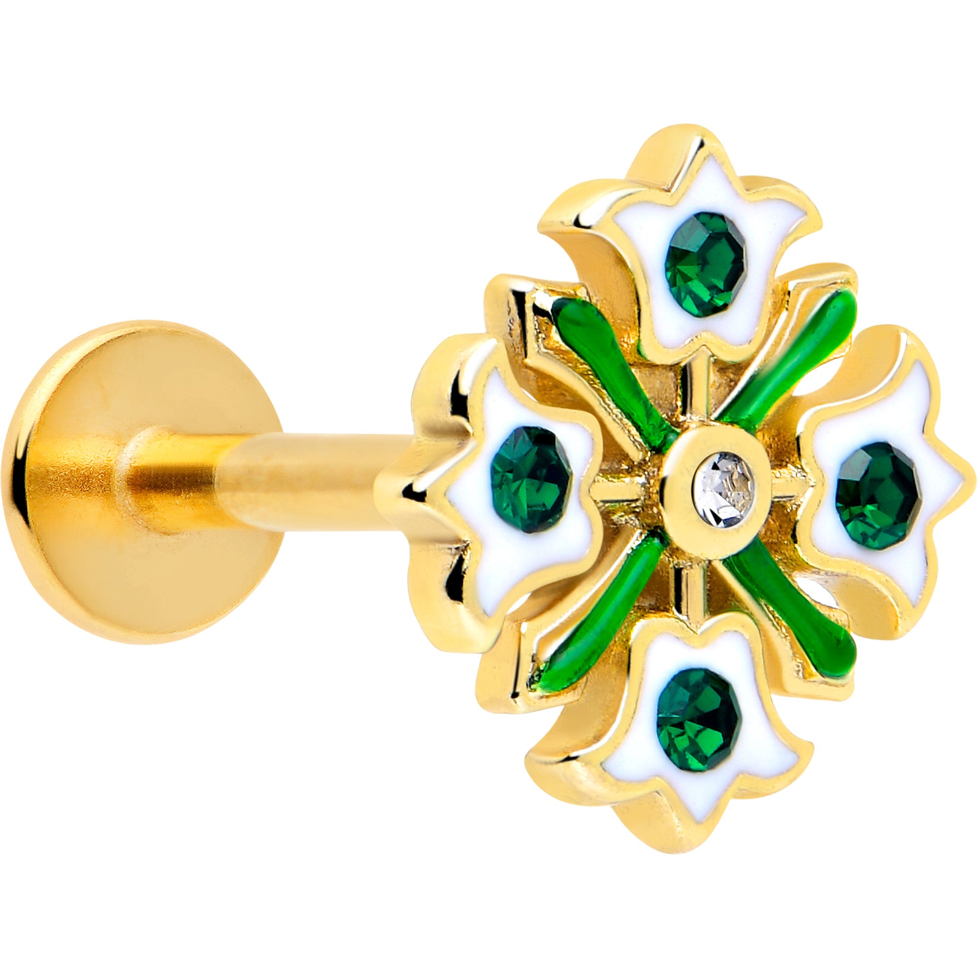 16 Gauge Green CZ Gem Flower Wreath Flatback Stud