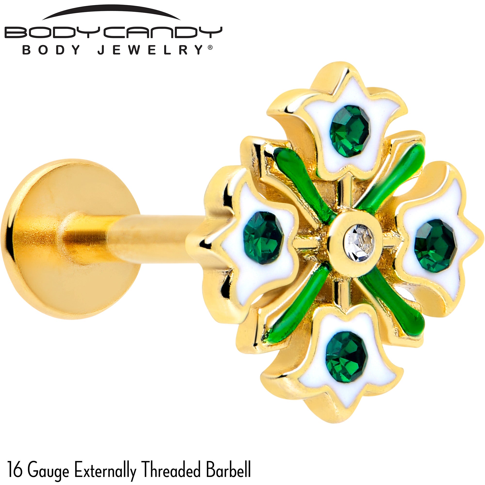 Green CZ Gem Gold Tone Flower Wreath Flatback