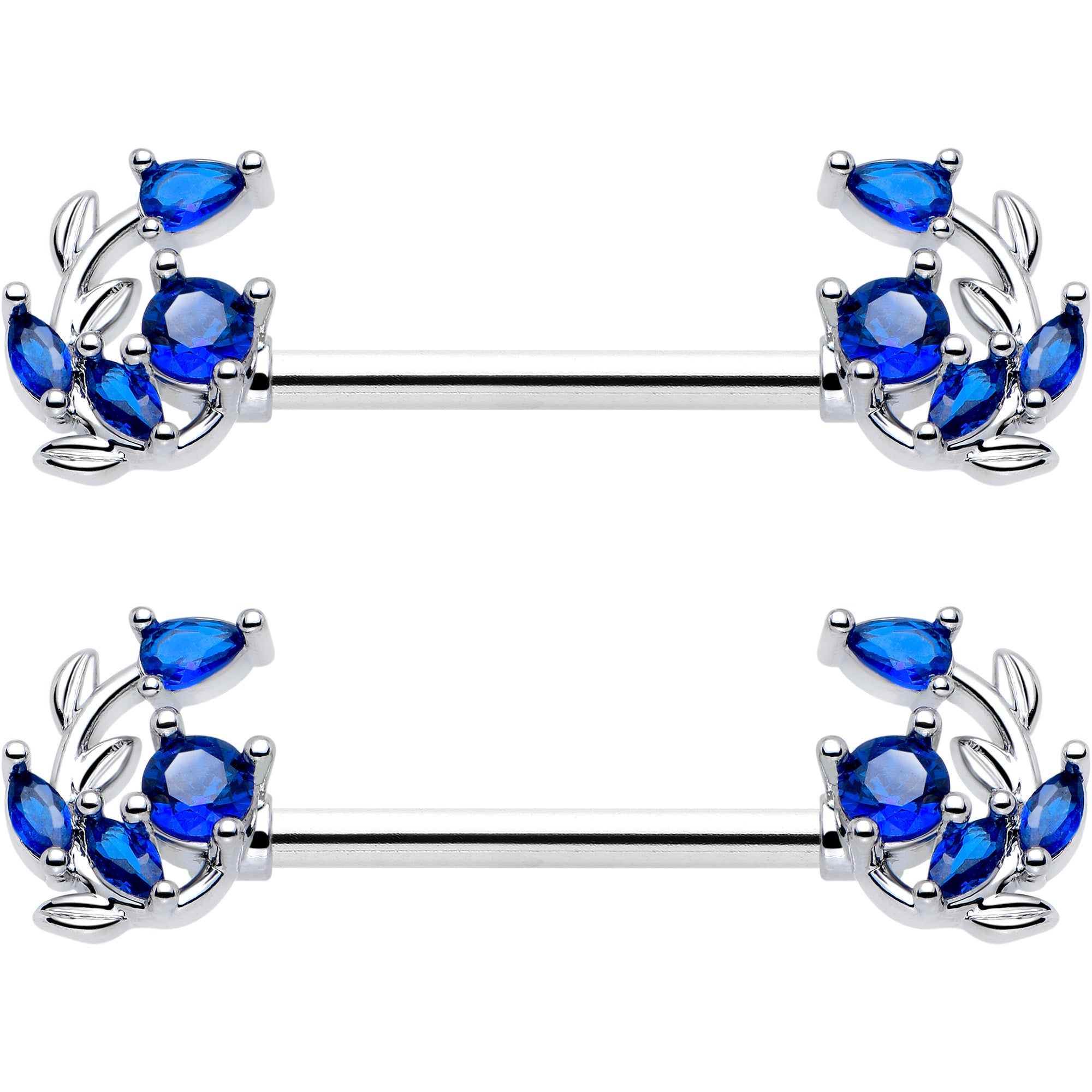 9/16 Twining Vine Barbell Nipple Rings Blue Gem 14 Gauge
