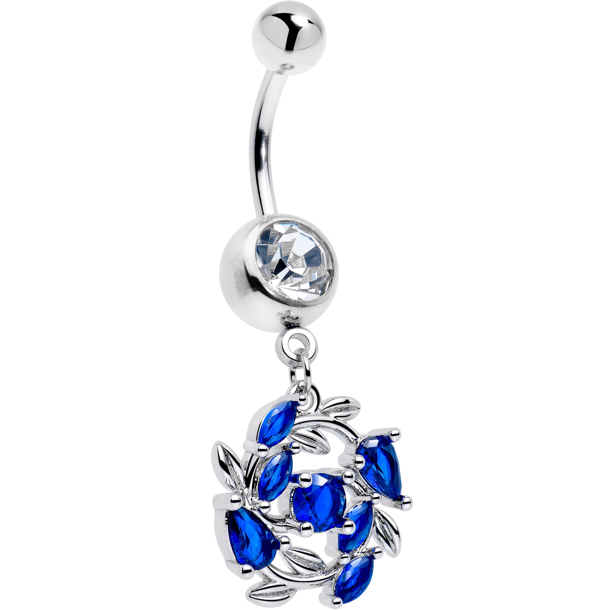 Clear Blue Gem Twining Vine Belly Ring