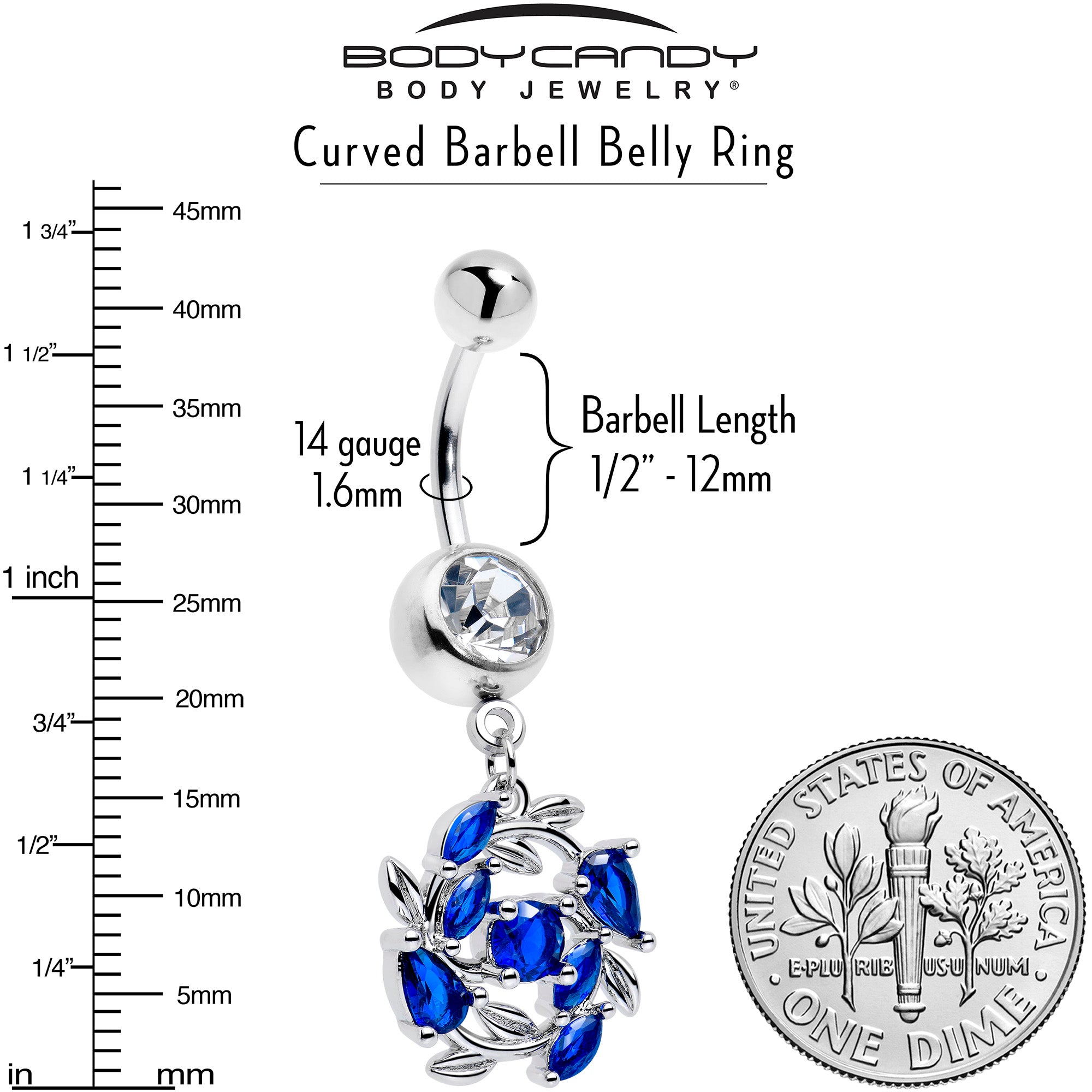 Clear Blue Gem Twining Vine Dangle Navel Ring