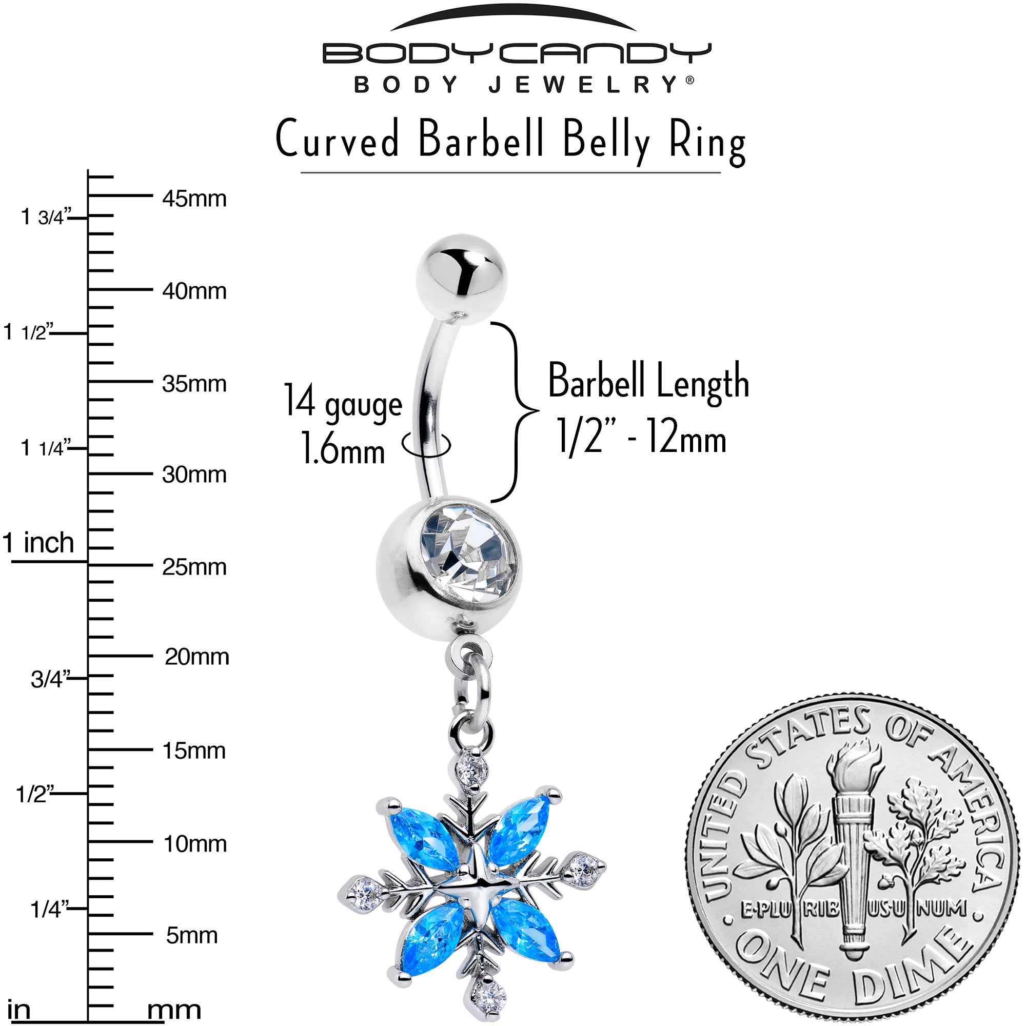 Classic Flower Dangle Belly Ring Clear Blue CZ