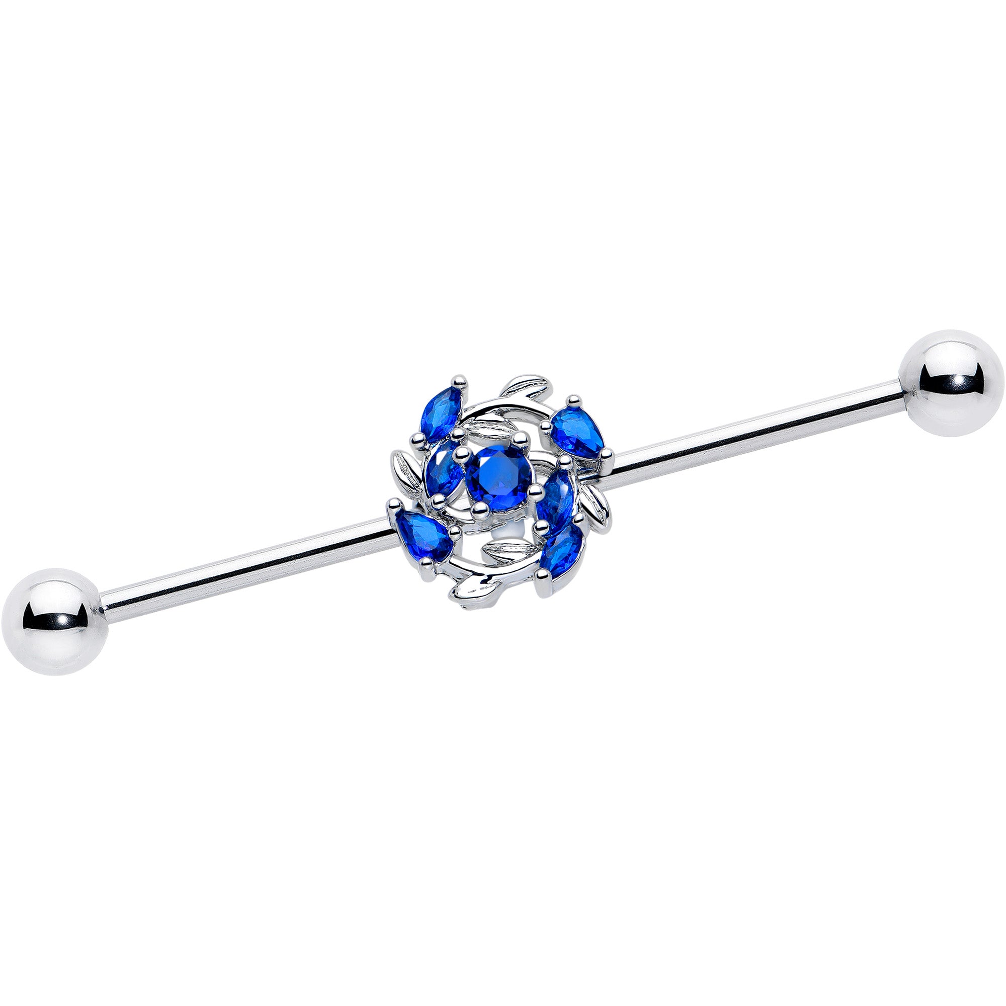 14 Gauge Blue Gem Twining Vine Industrial Barbell 38mm