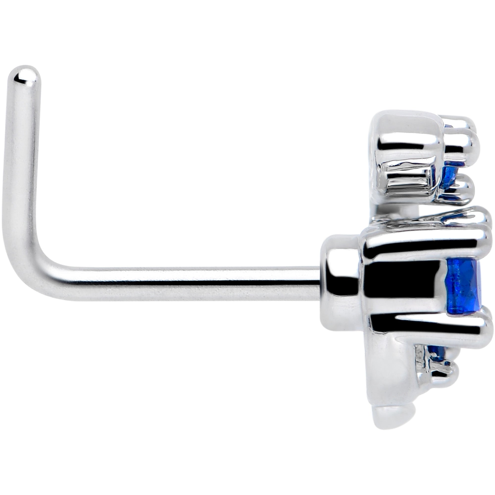 Classic Flower Design Blue CZ Gem Industrial Barbell