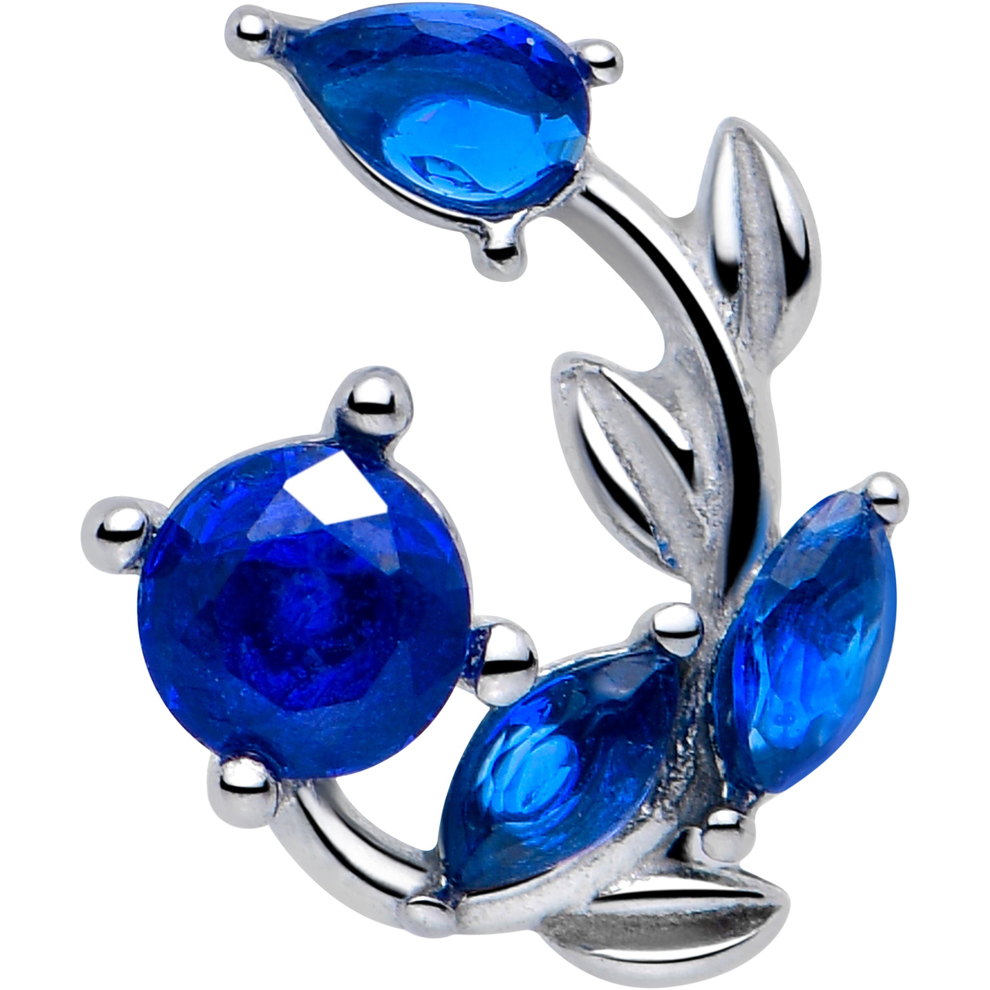 Blue Gem Barbell Tongue Ring with Vine Design