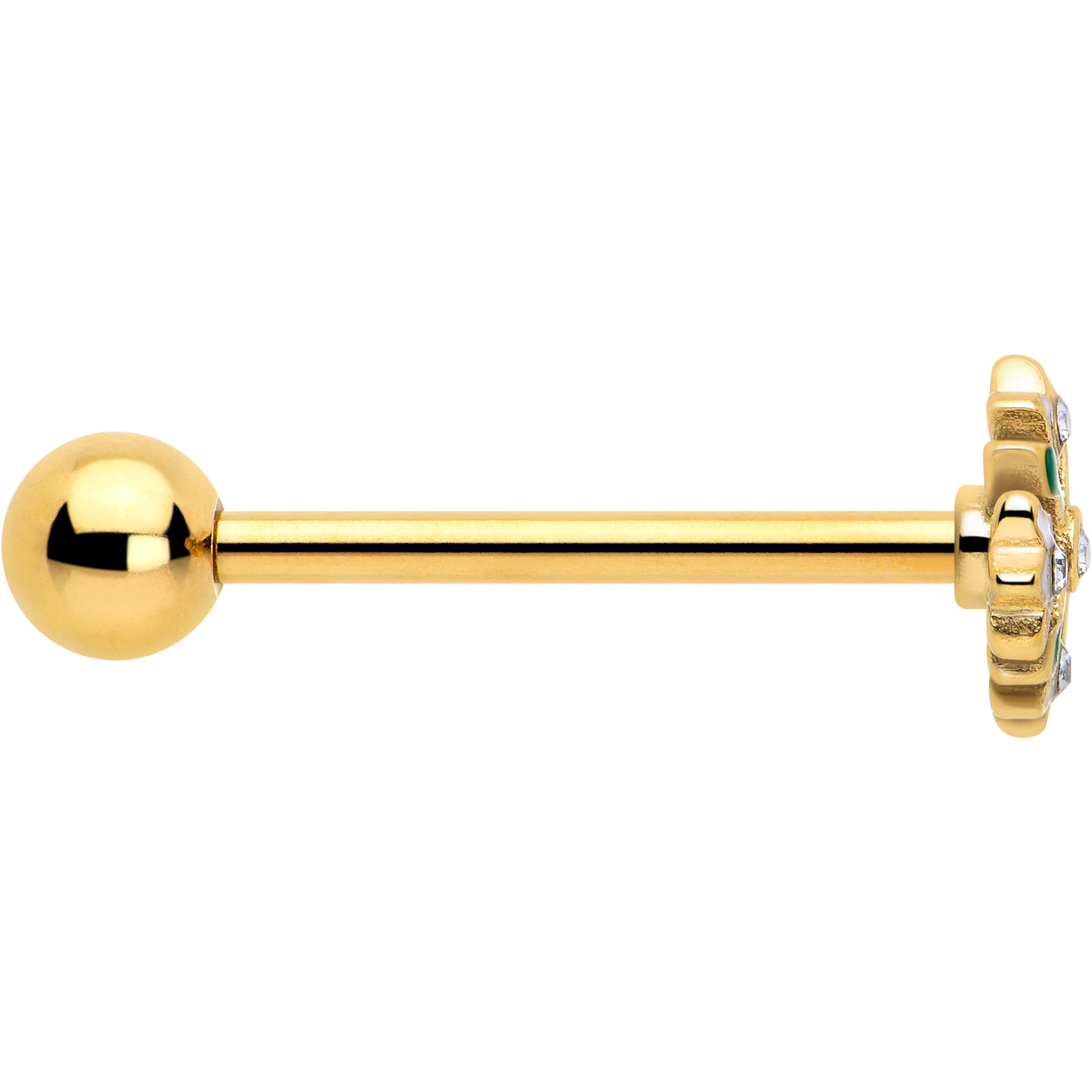 Gold Tone Flower Wreath Barbell Tongue Ring with Clear Gem