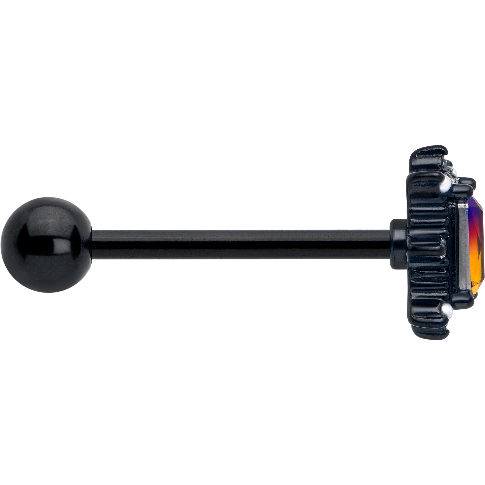 Black Star Fire Tongue Ring with Red Tourmaline Barbell