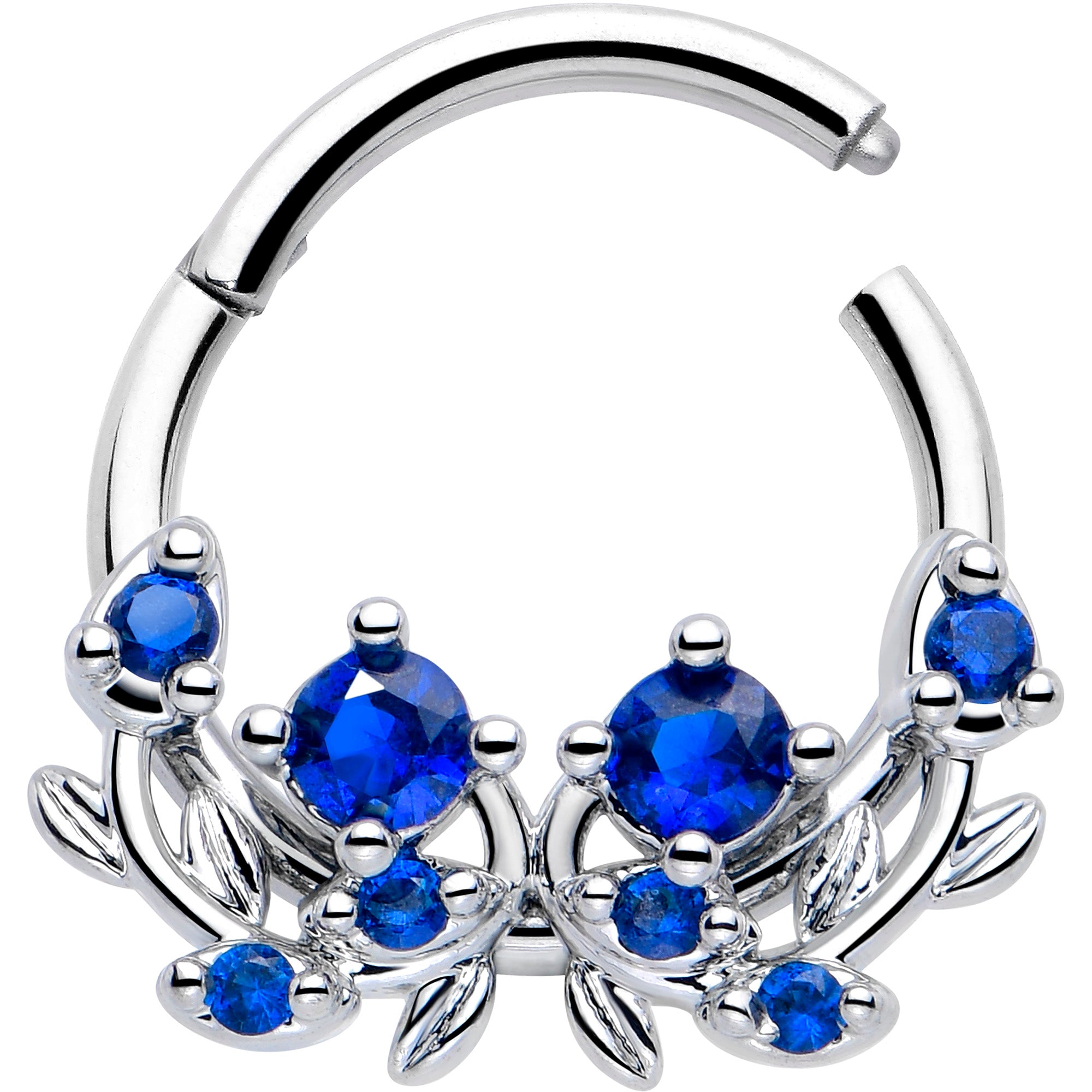 Twining Vine Hinged Segment Ring with Blue Gem 16 Gauge
