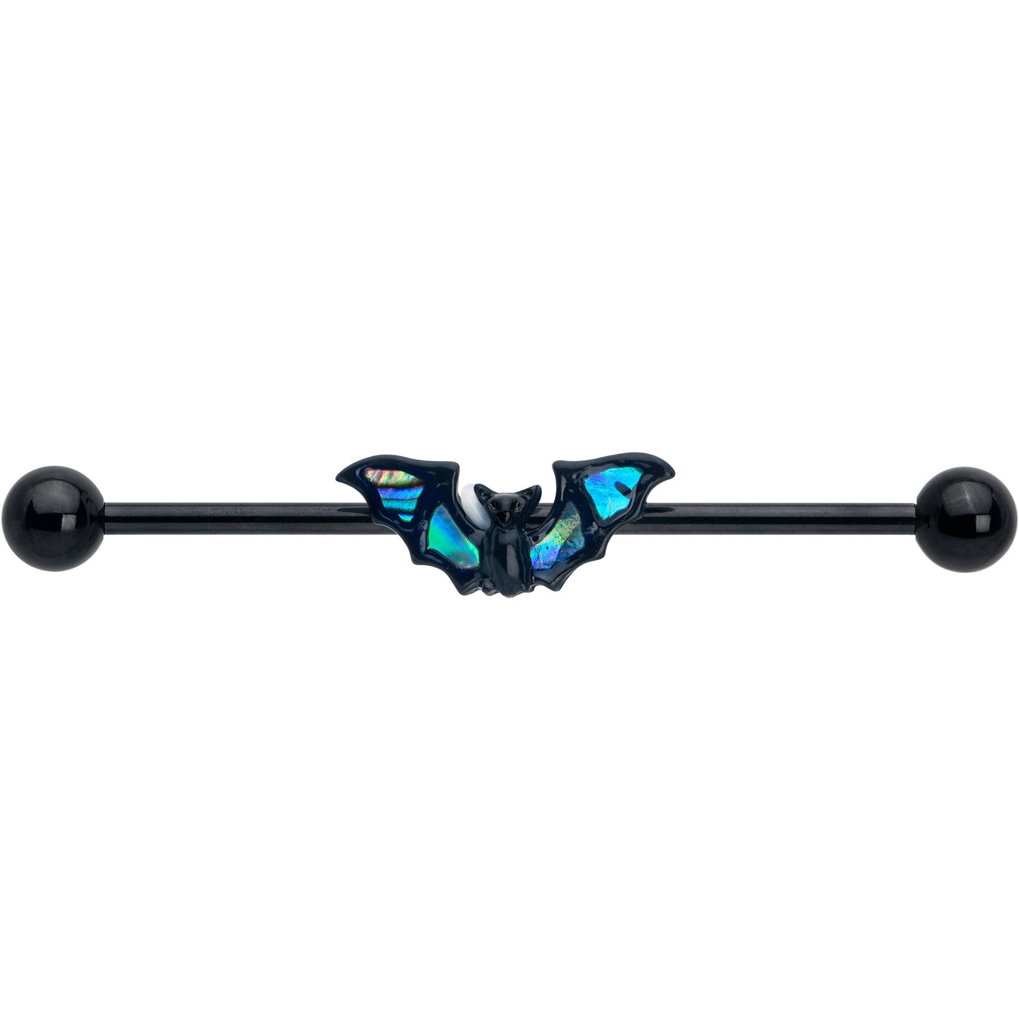 14G Black Bat in Blue Industrial Barbell 38mm