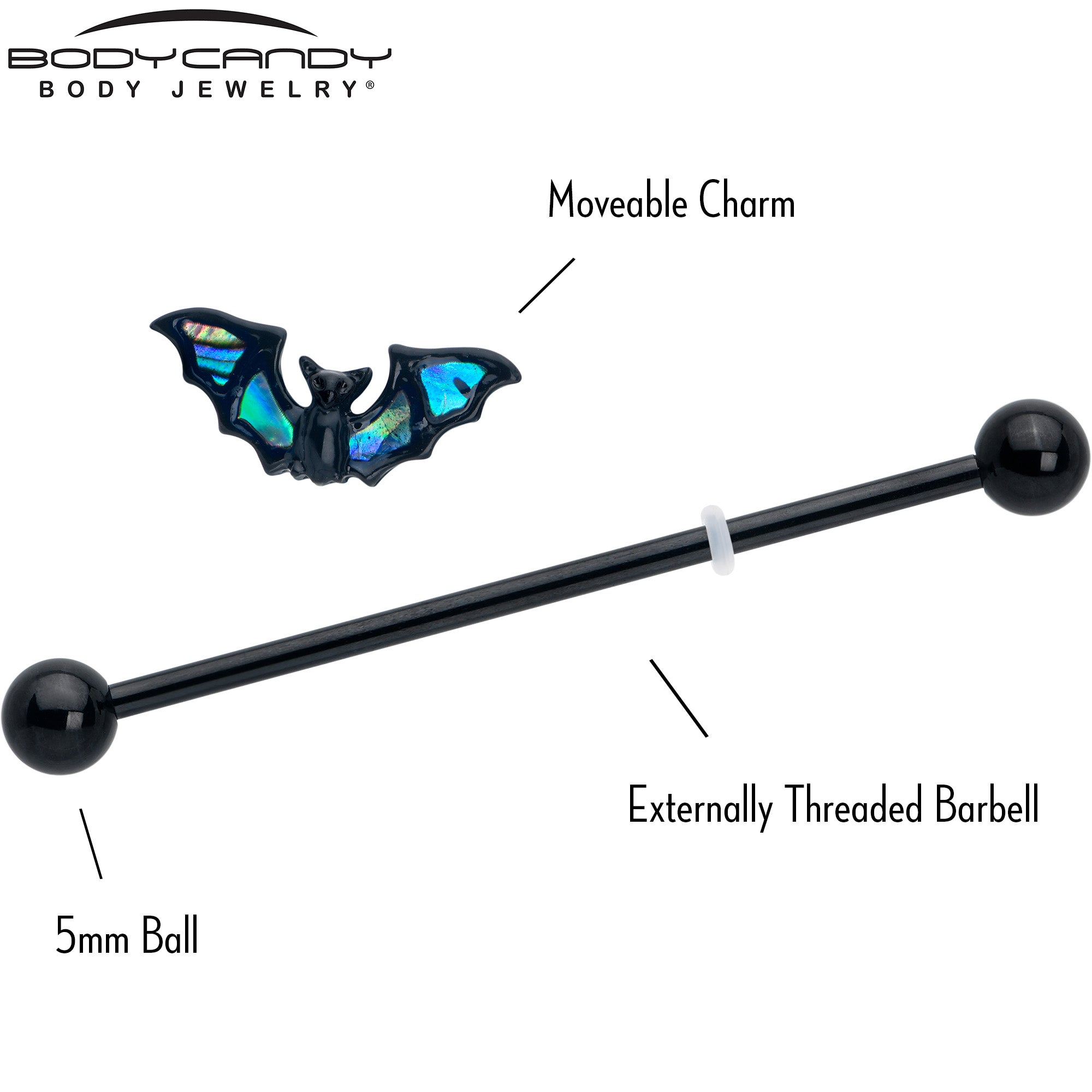 14G Black Bat in Blue Industrial Barbell 38mm