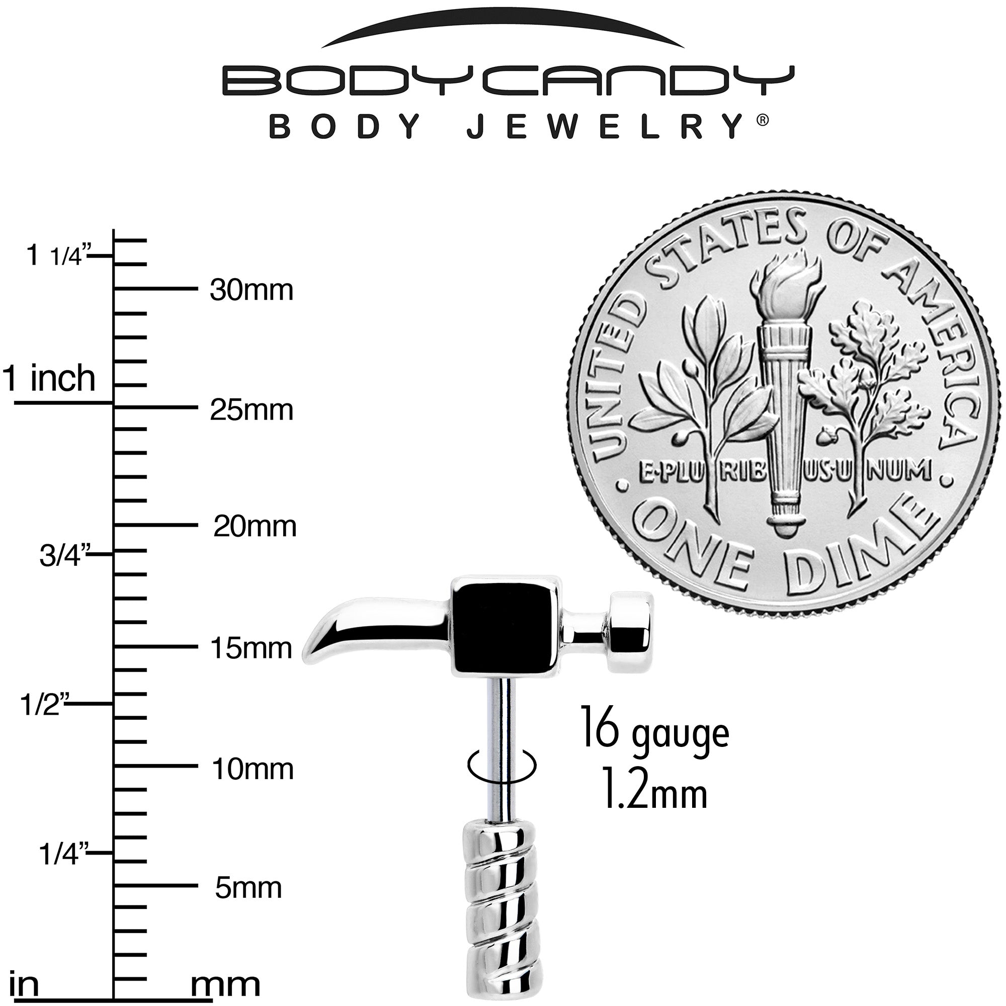 16G 1/4 Optical Illusion Hammer Cartilage Tragus Earring