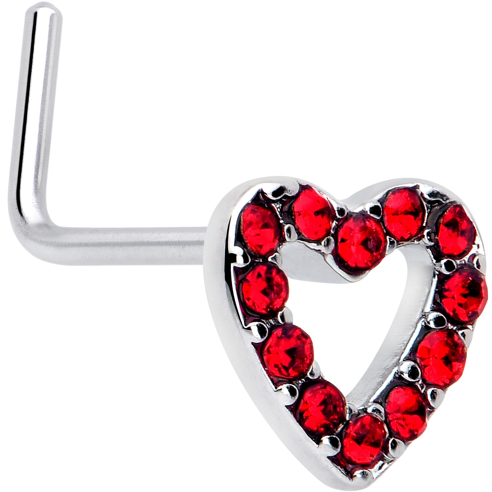 20 gauge red gem heart nose ring