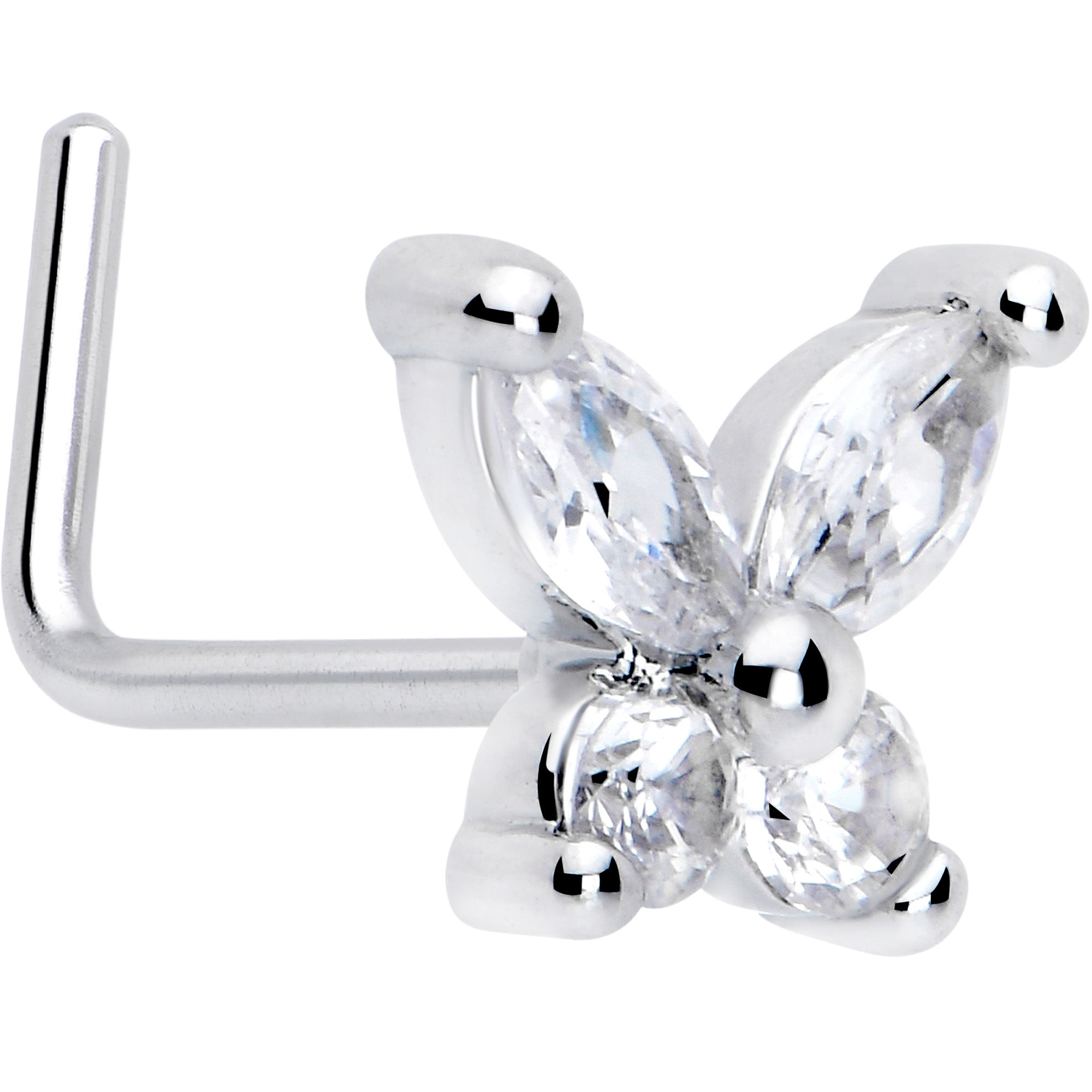 20 gauge 7mm clear CZ gem butterfly L shape nose ring