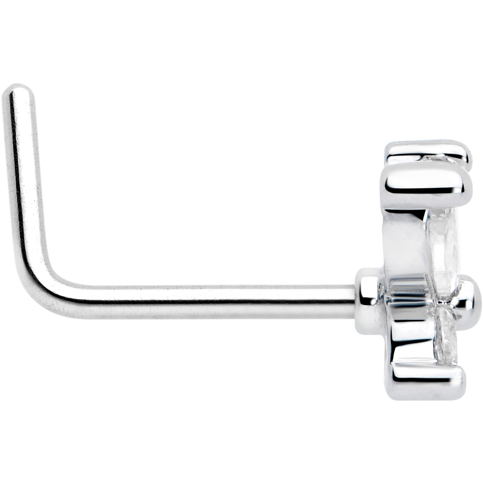 Silver butterfly nose ring with clear gem, 20 gauge