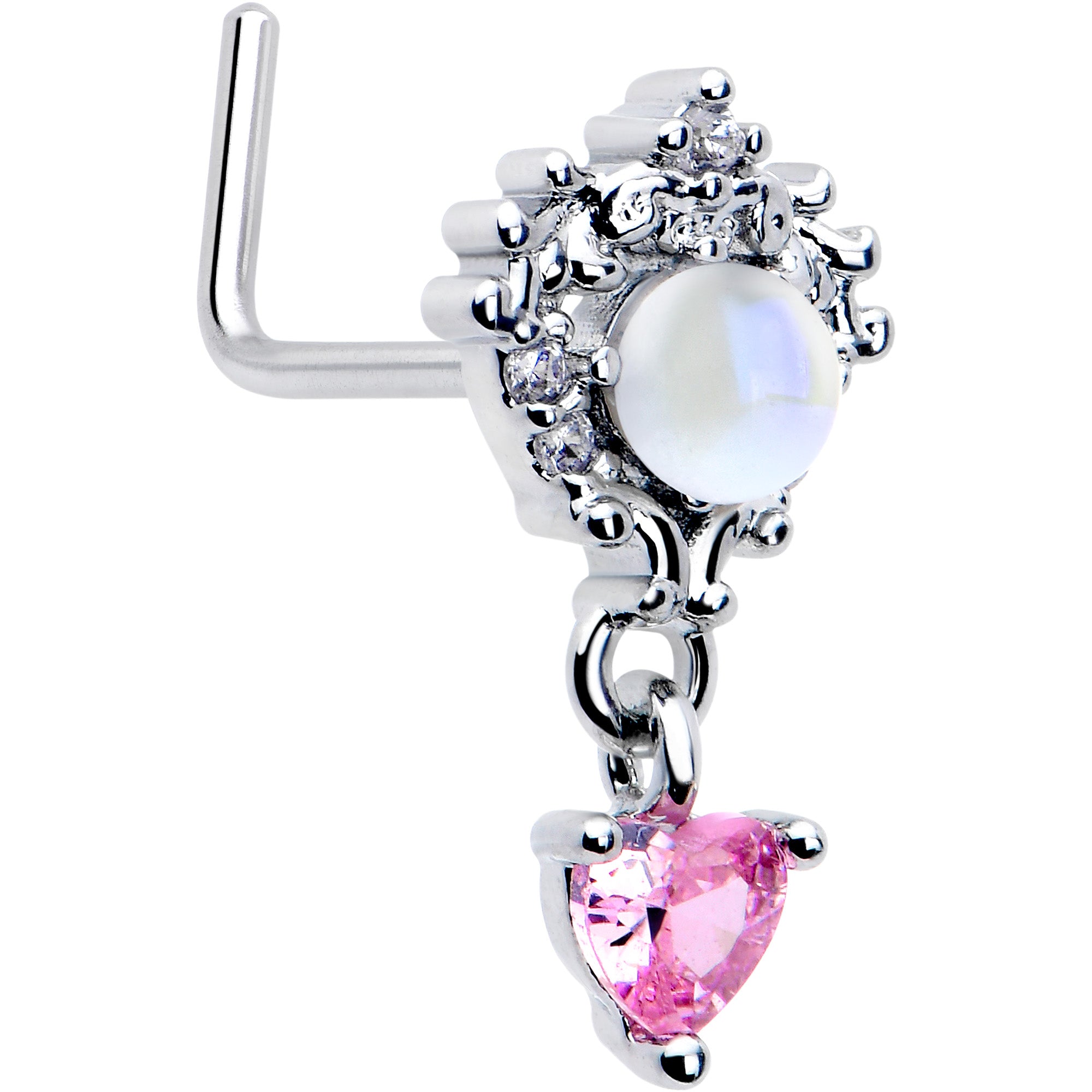 22g .925 Sterling Silver Nose Stud – Heart Shape With Clear CZ, N001