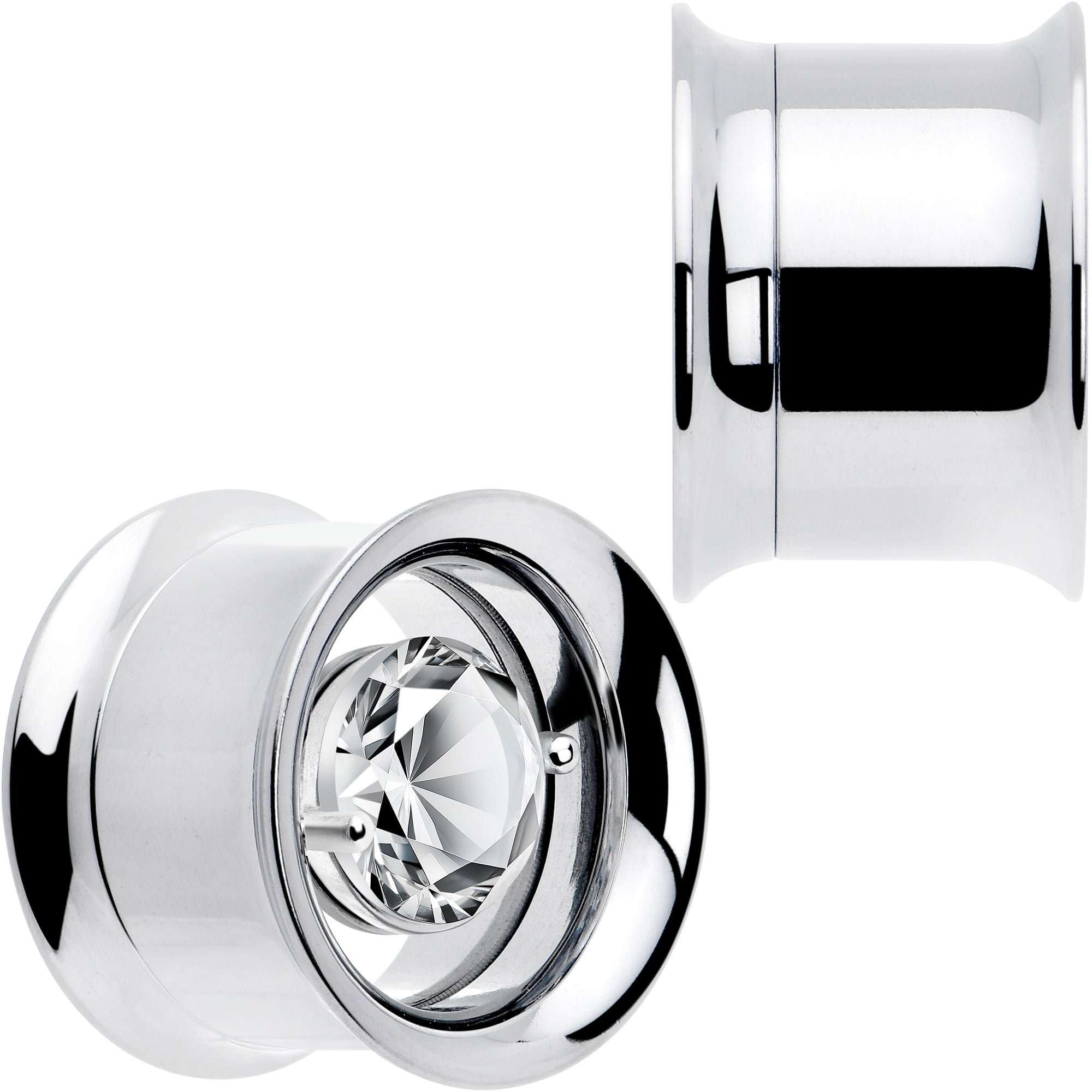 Clear Gem Floating Screw Fit Tunnel Plugs - 8mm to 16mm Sizes