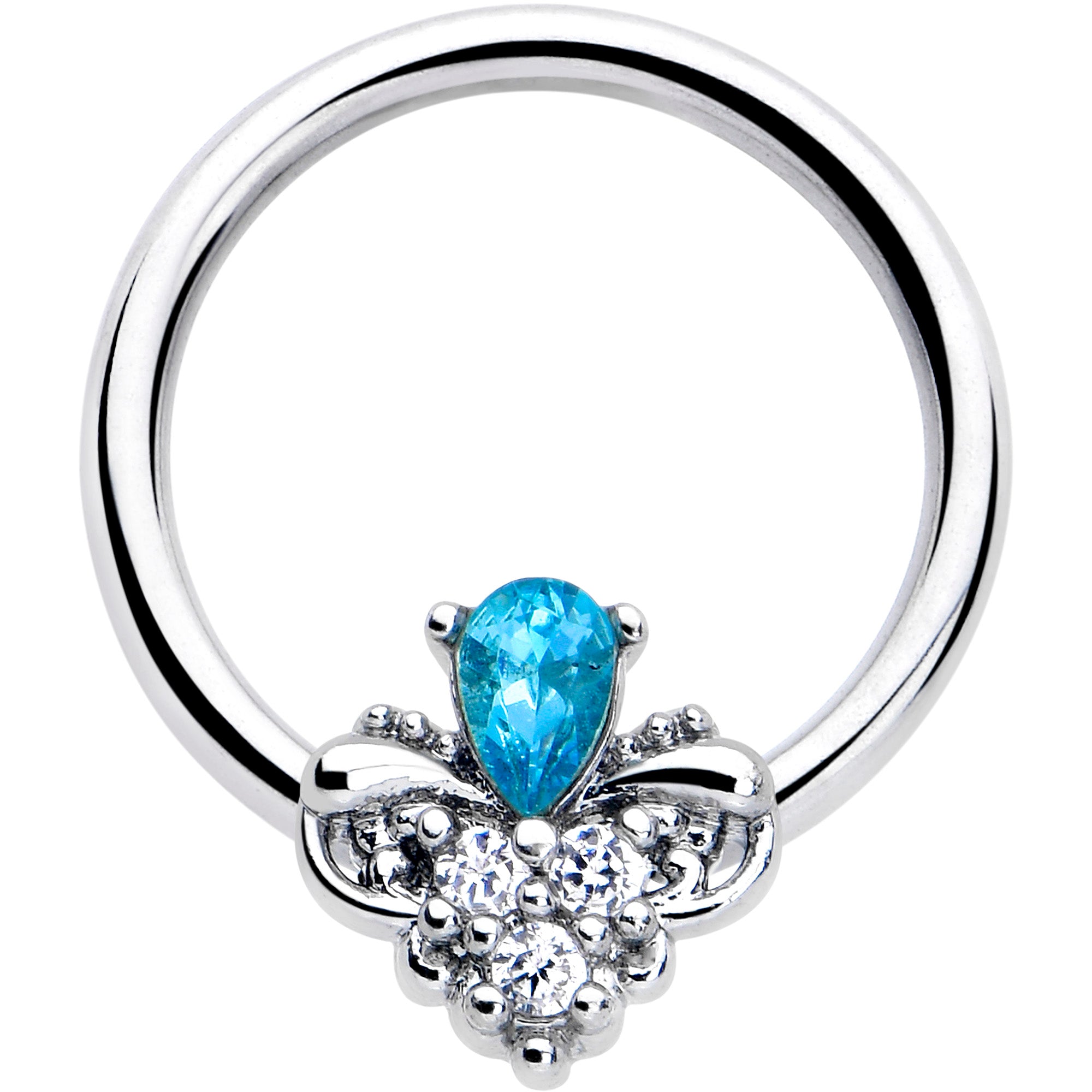 16G 3/8 Blue Gem Style Simplicity BCR Captive Ring