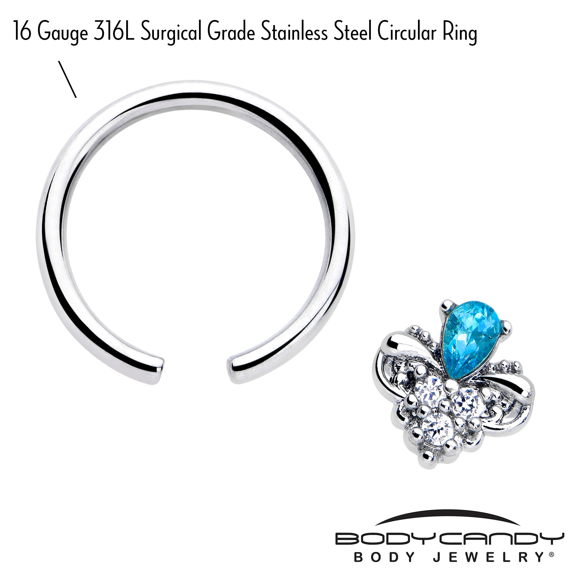 Blue Gem Captive Ring 16 Gauge, 3/8 Size