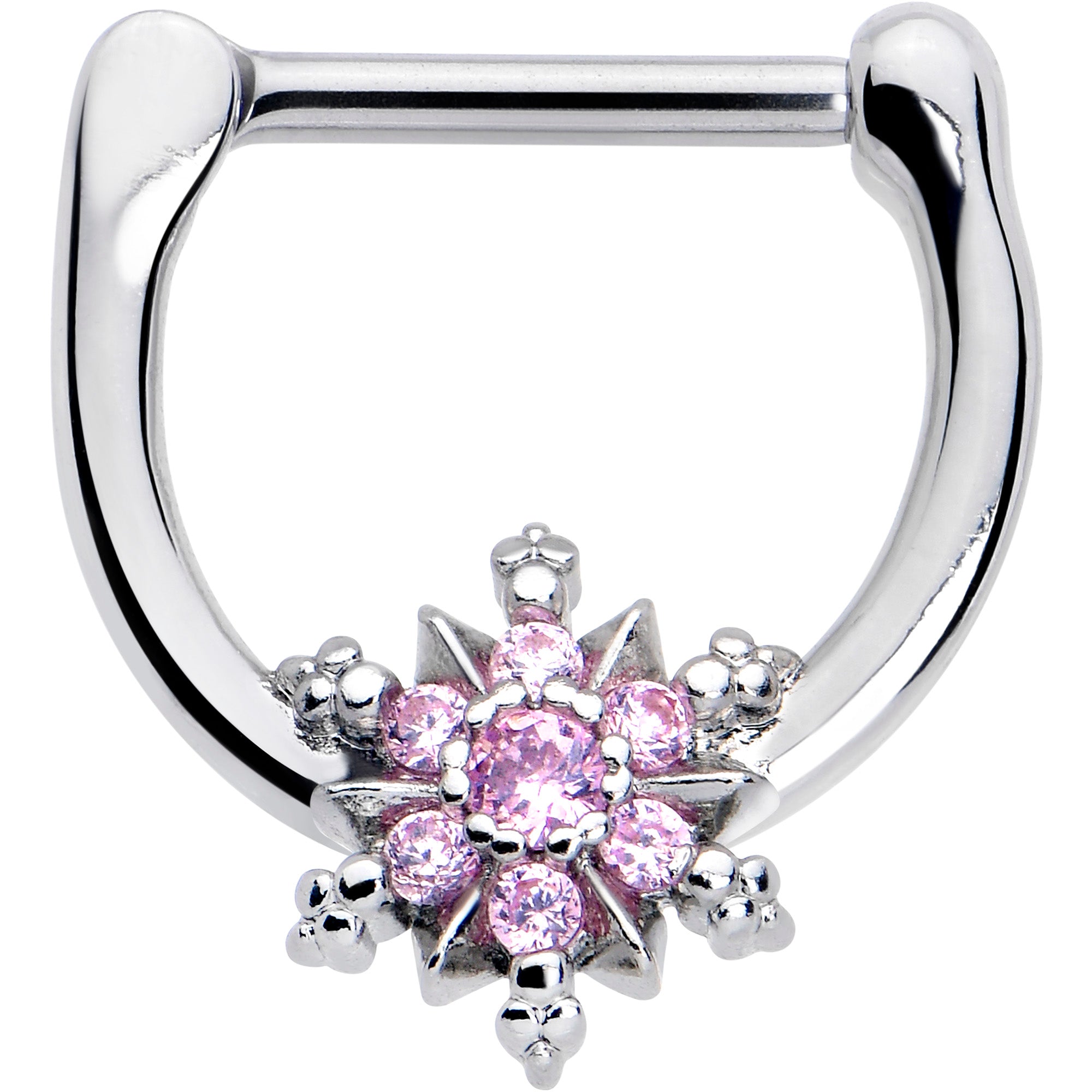 16G 5/16 Pink CZ Gem Glam Snowflake Cartilage Clicker