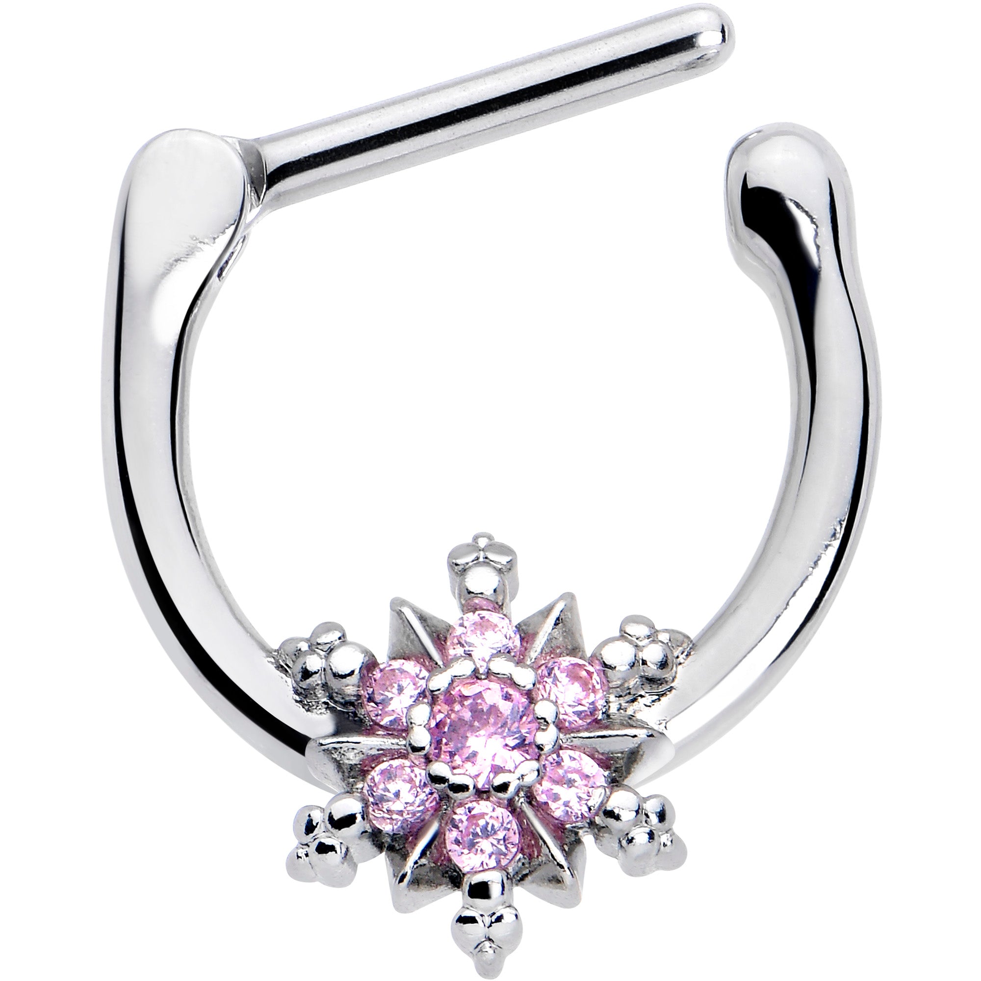 16 gauge pink CZ gem snowflake cartilage clicker