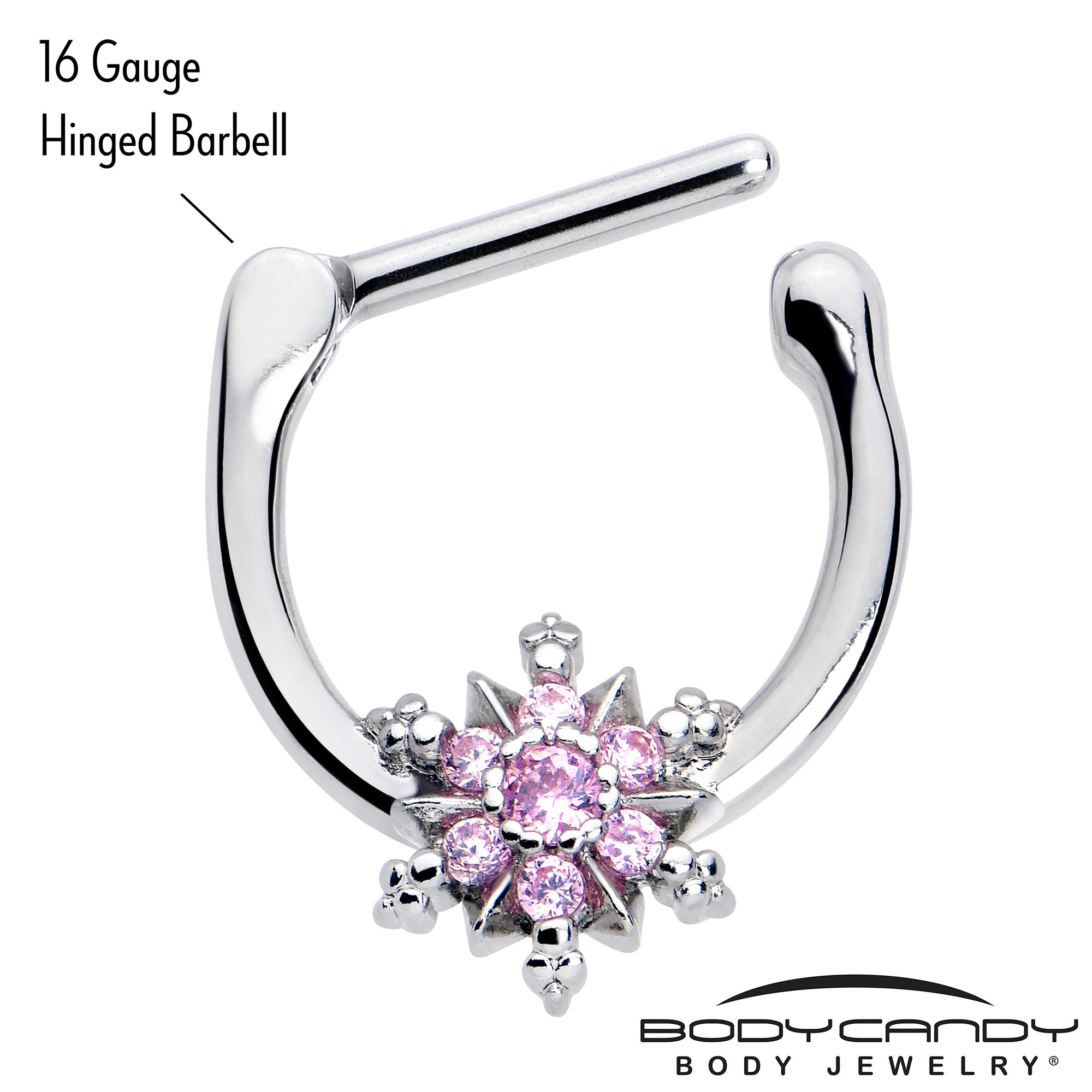 pink snowflake cartilage clicker with CZ gemstones