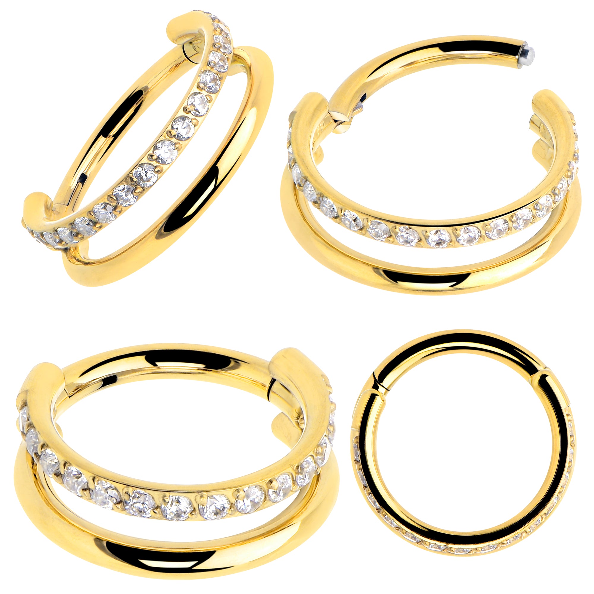 16 gauge 5/16 clear CZ gem gold tone hinged segment ring