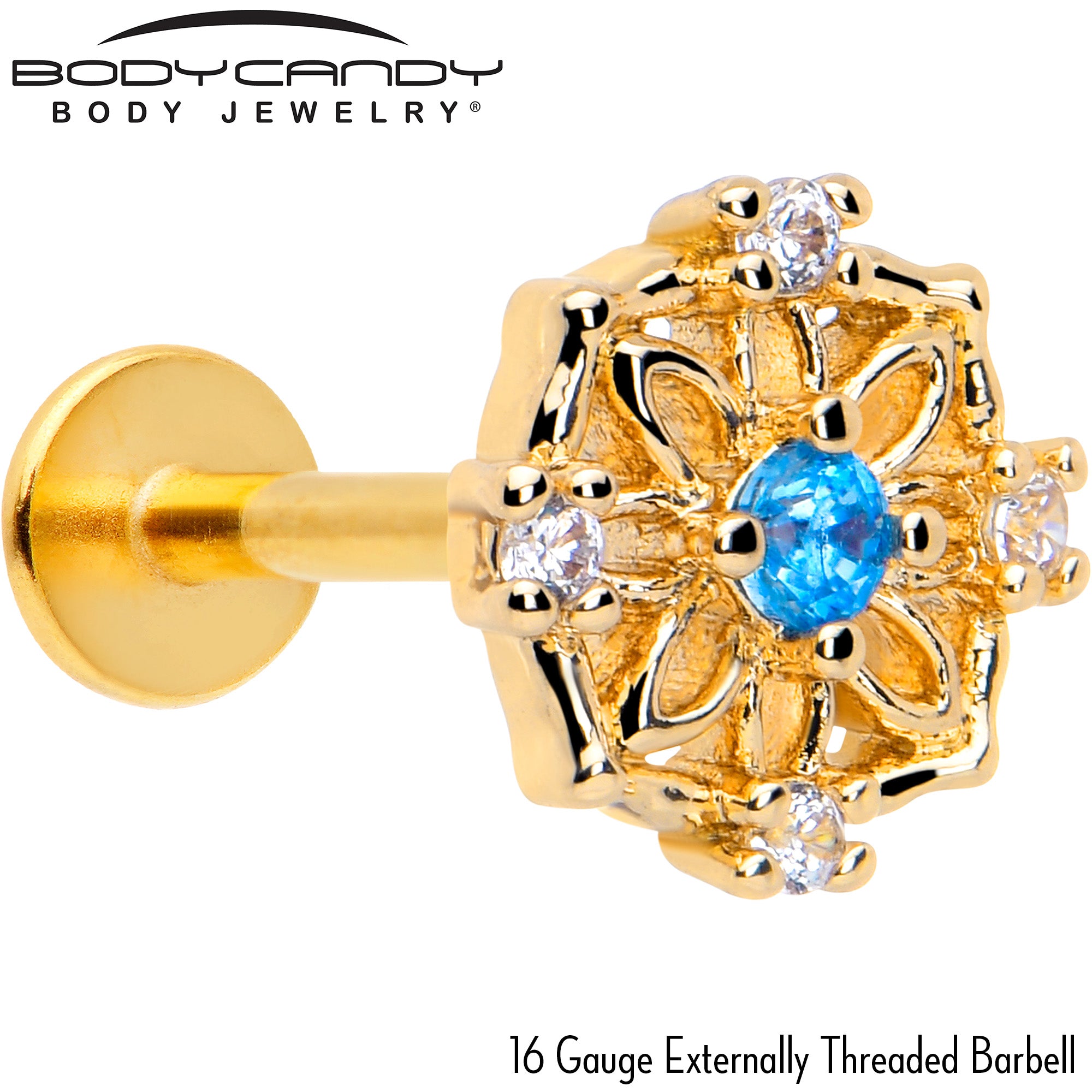 16 gauge blue cz gem flower ring