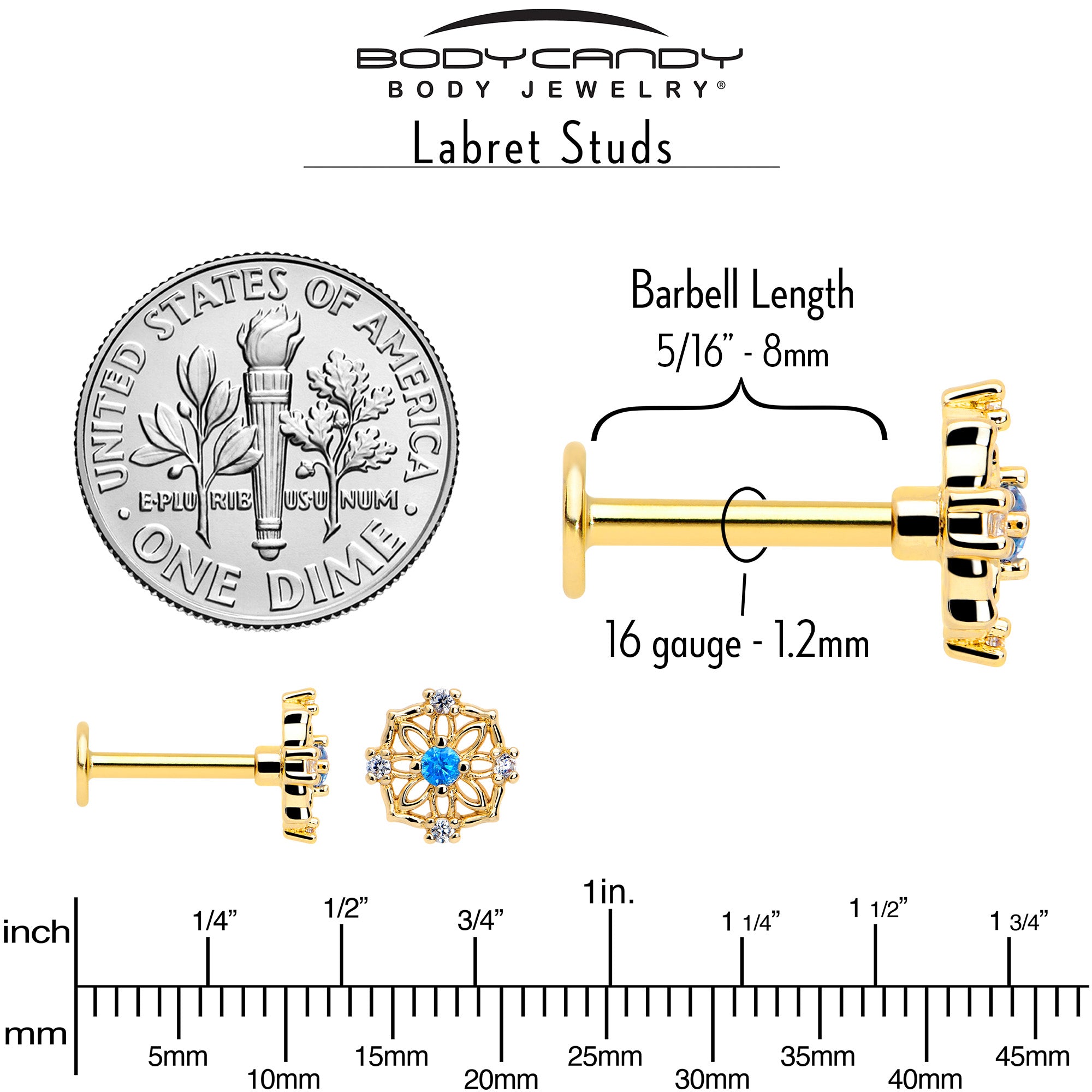 floral blue cz tragus earring