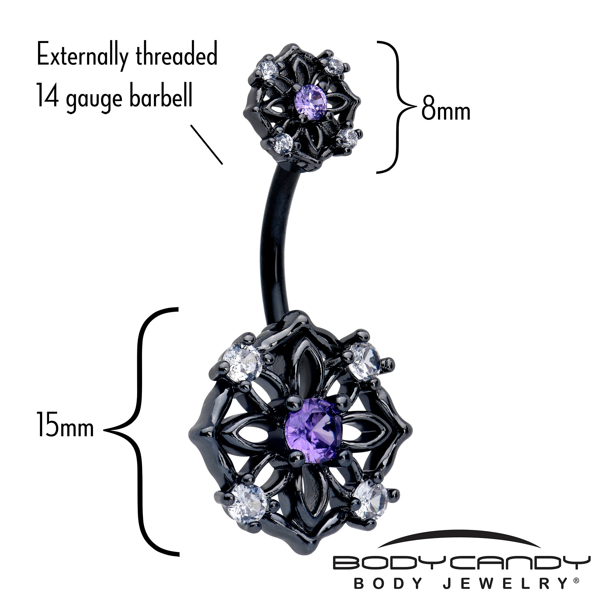 purple cz gem black flower ring