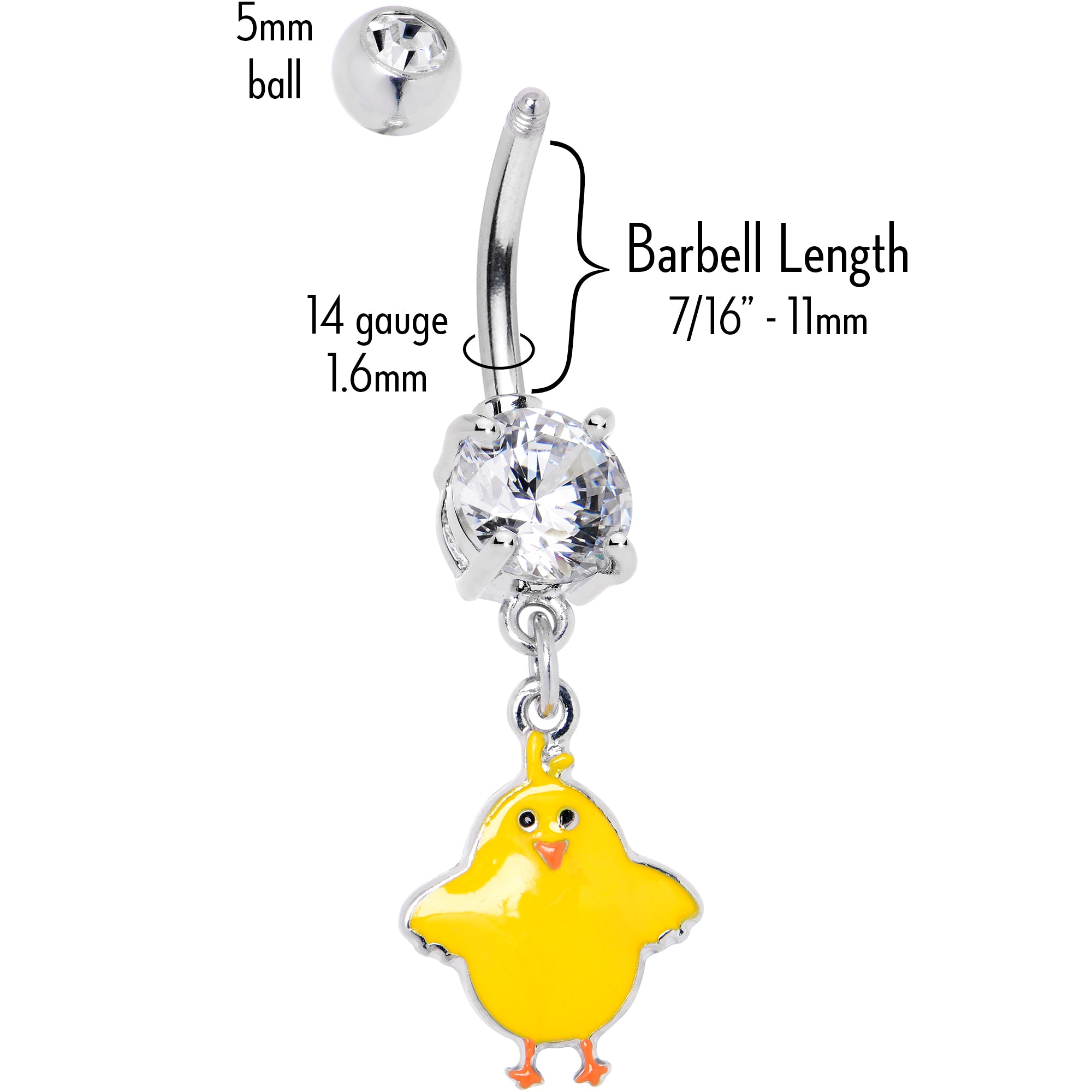 Clear Gem Sweet Yellow Baby Chick Dangle Belly Ring