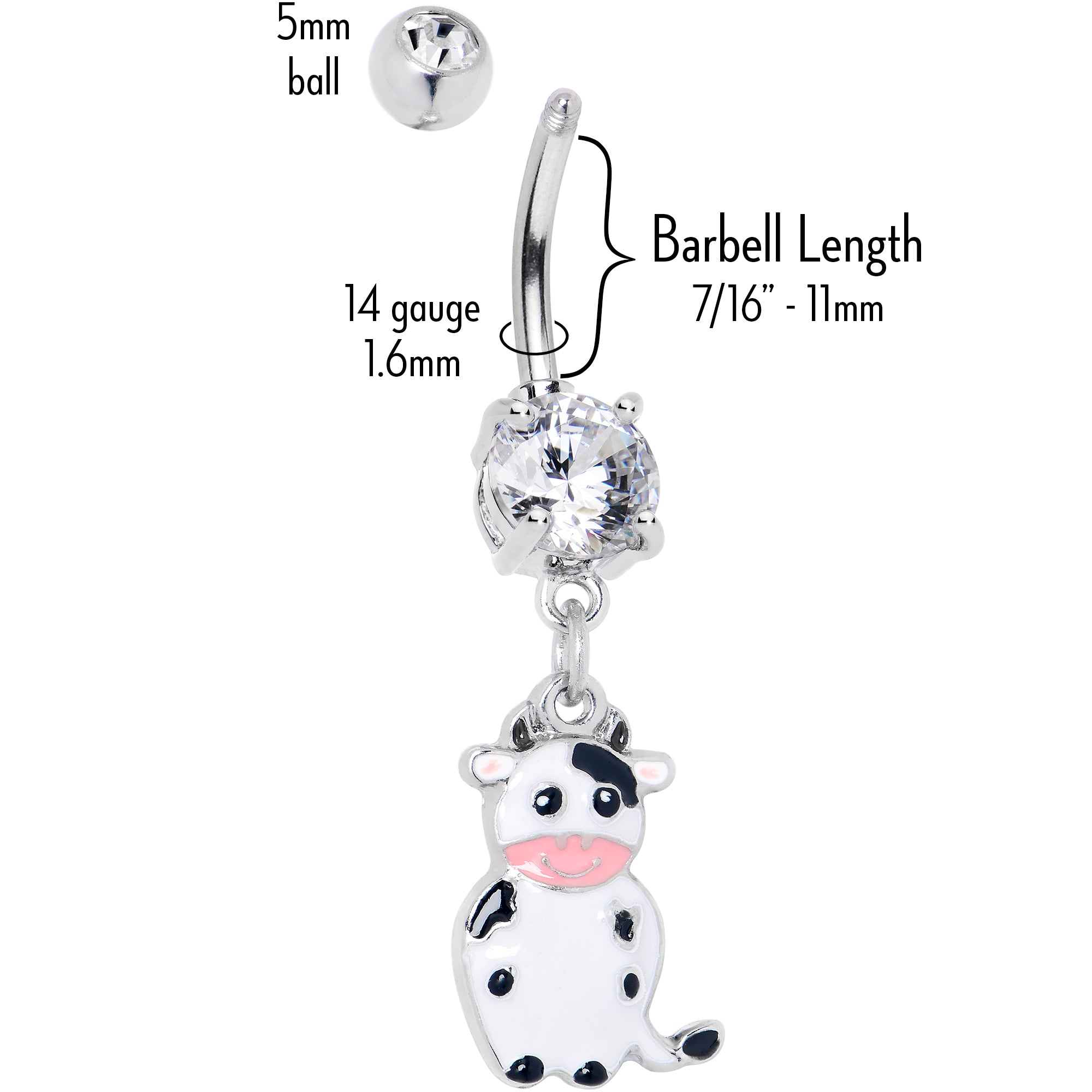 Clear Gem Moo Cow Cutie Dangle Belly Ring