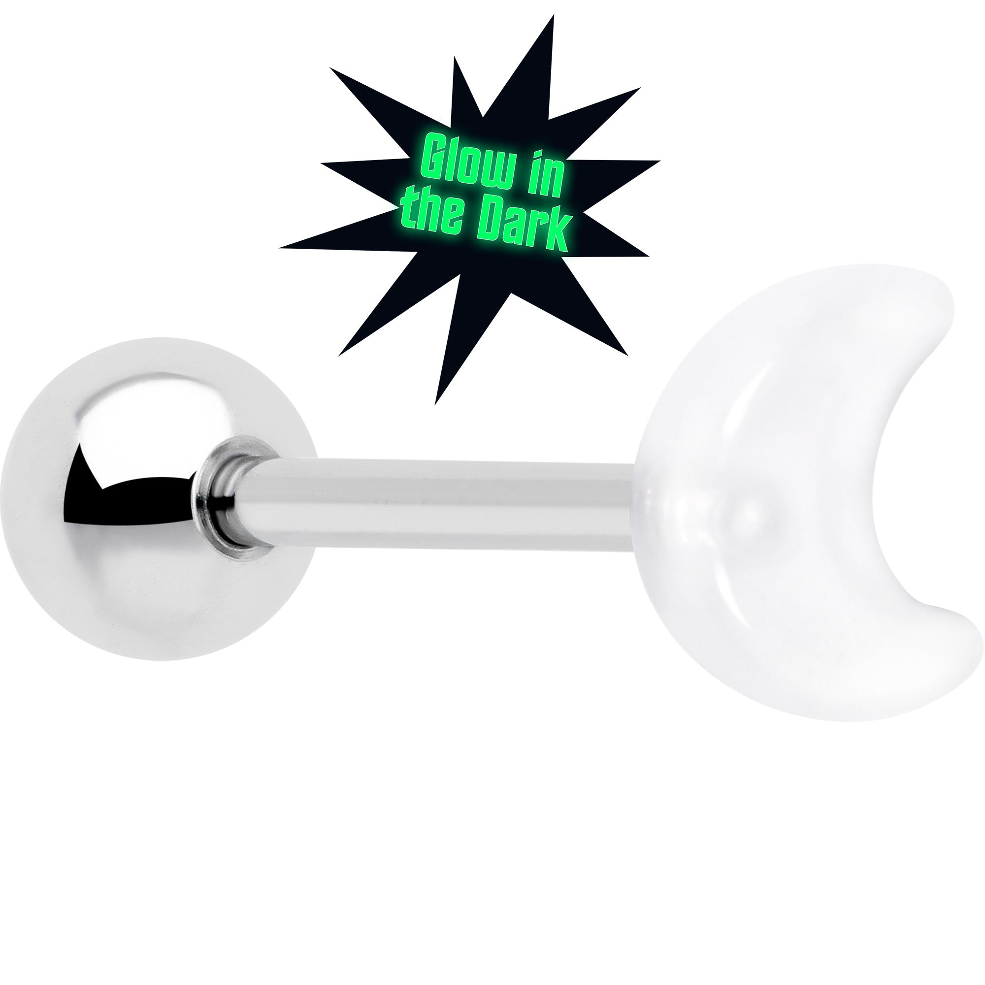Crescent moon uv glow tongue ring