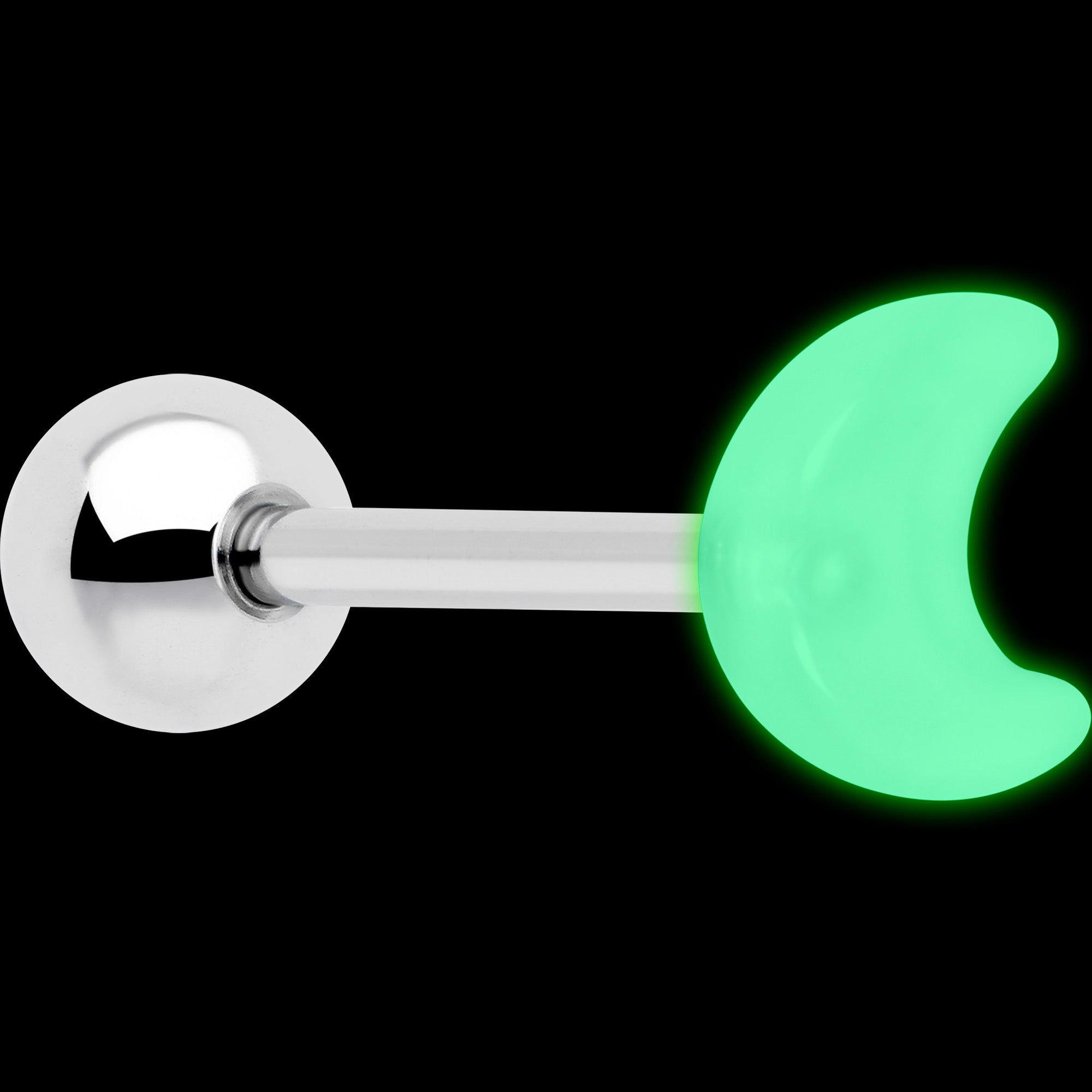 Glow in the dark crescent moon tongue barbell