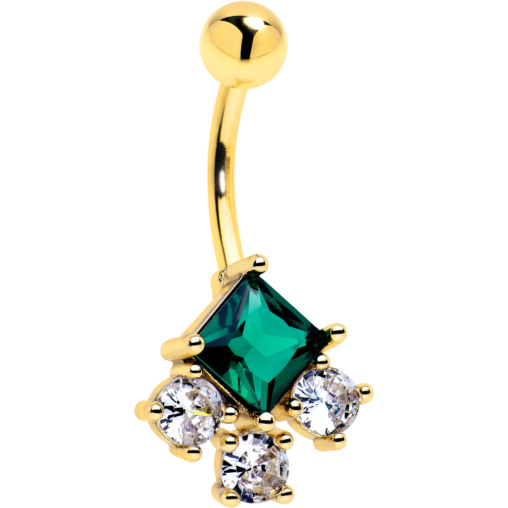 Green Clear CZ Gem Rhombus Belly Ring