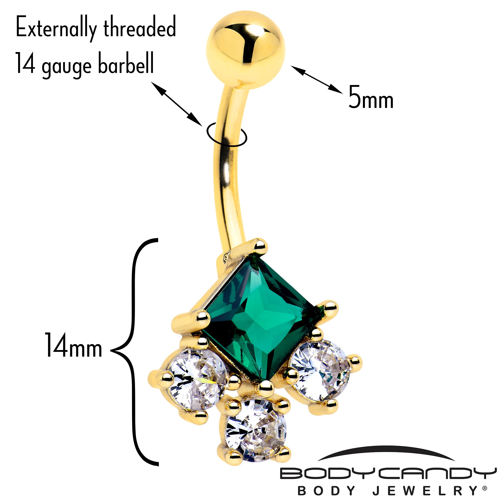 Gold Tone Rhombus Riot Belly Ring with CZ Gem