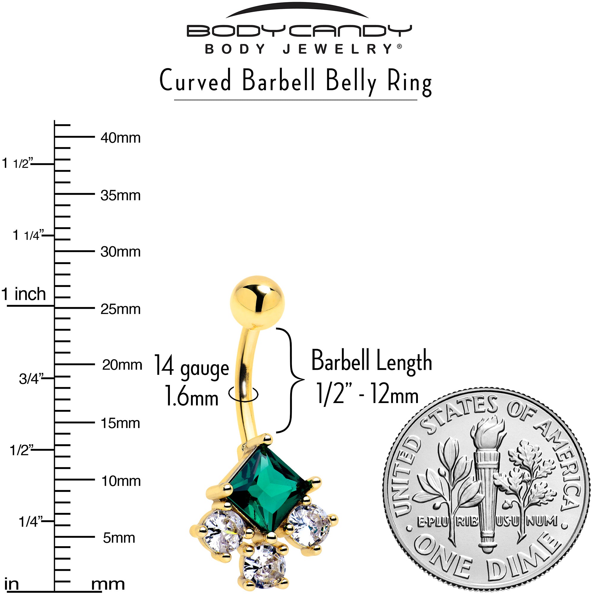 Rhombus Riot Gold Tone Belly Ring with Clear CZ